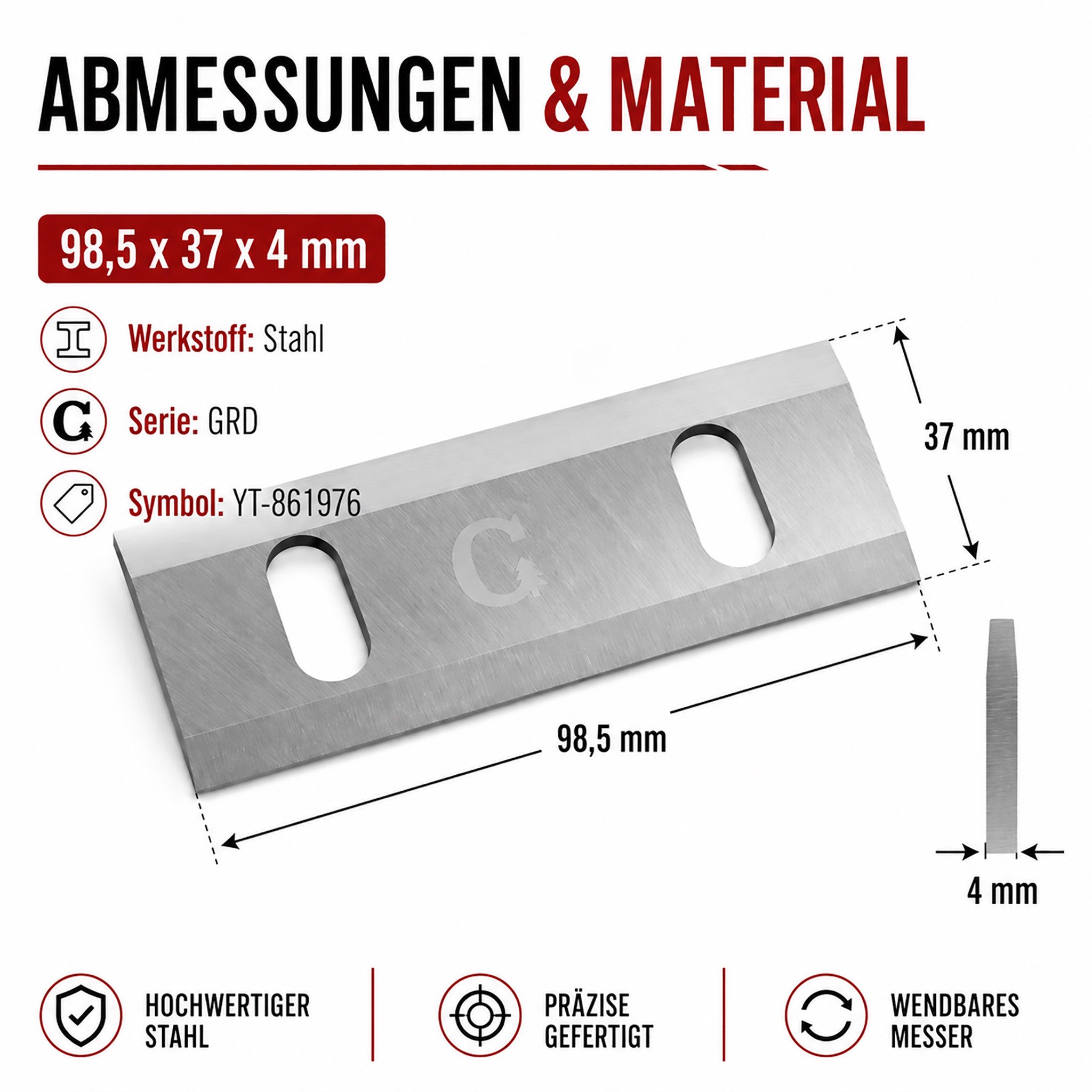 ECI Tools Häckslermesser 2 Stück Ersatz-Messer für Benzinhäcksler Wendemesser Häckslermesser (2-St., 2er-Set), wendbar, nachschärfbar