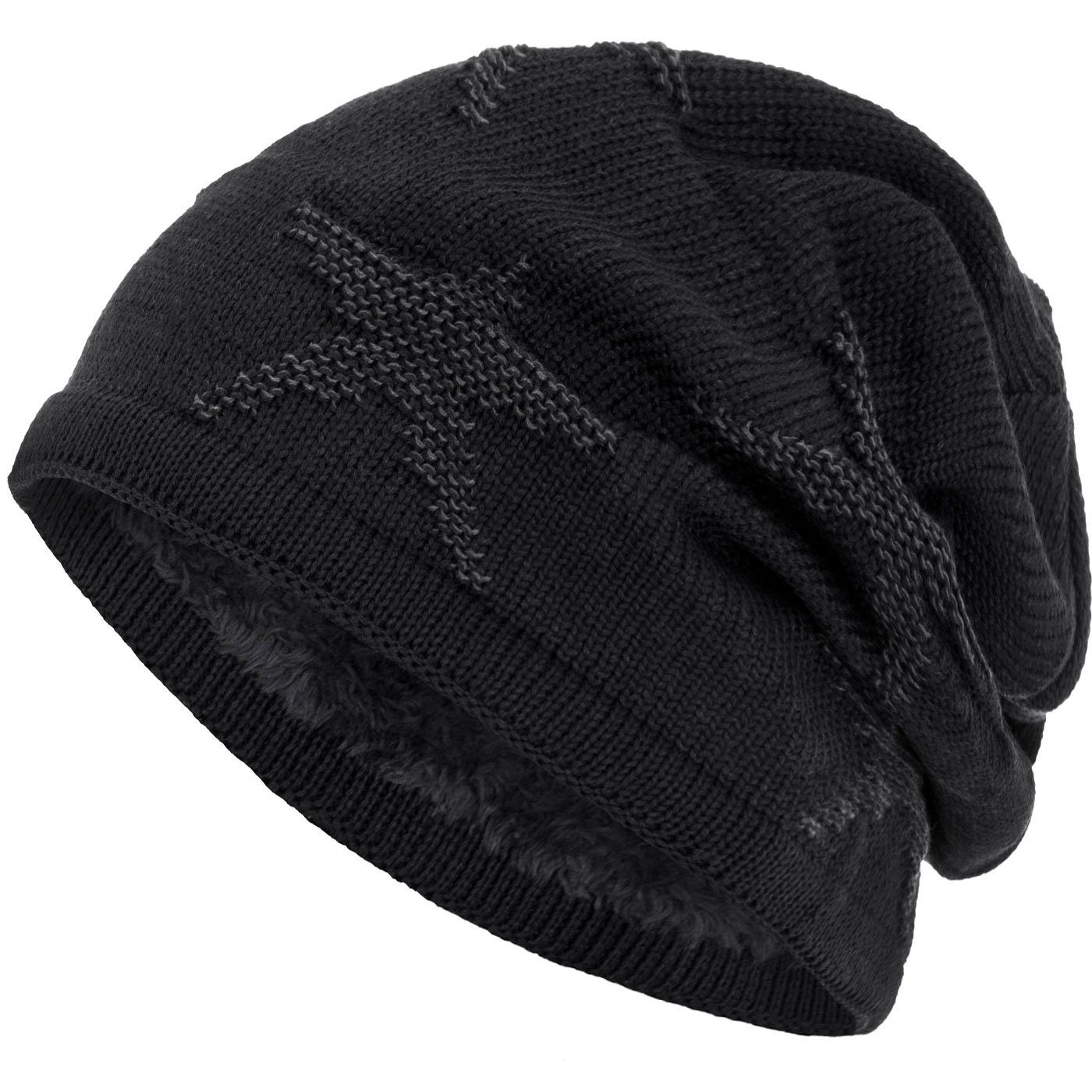 compagno Strickmütze (1-St) Warm gefütterte Wintermütze Strickmütze Beanie Damen und Herren schwarz