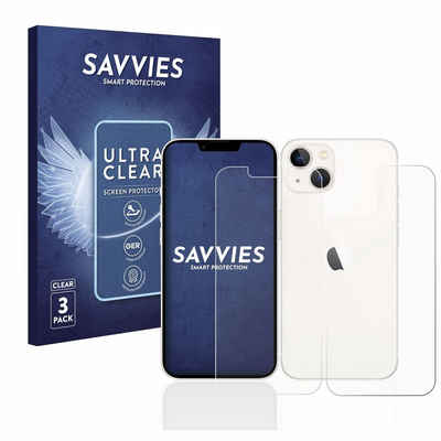 Savvies Schutzfolie für Apple iPhone 13 (Display+Rückseite), Displayschutzfolie, 6 Stück, Folie klar