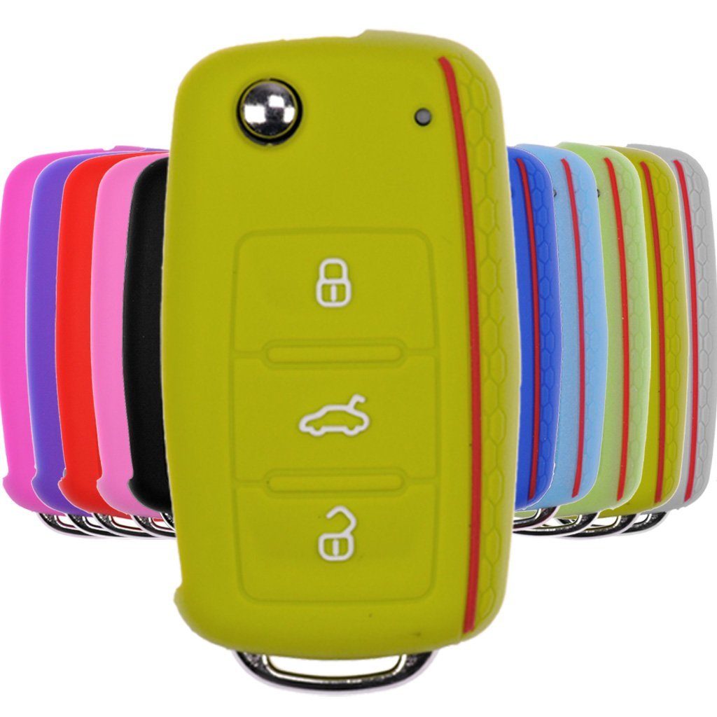 mt-key Schlüsseltasche Autoschlüssel Softcase Silikon Schutzhülle im Wabe Design Apfelgrün, für VW SEAT Skoda Golf 6 Octavia UP Leon ab 11/2009 3 Tasten