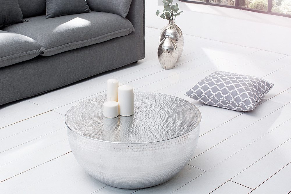riess-ambiente Couchtisch ORIENT II Ø60cm silber (Einzelartikel, 1-St), Wohnzimmer · Metall · rund · Hammerschlag Design · handmade
