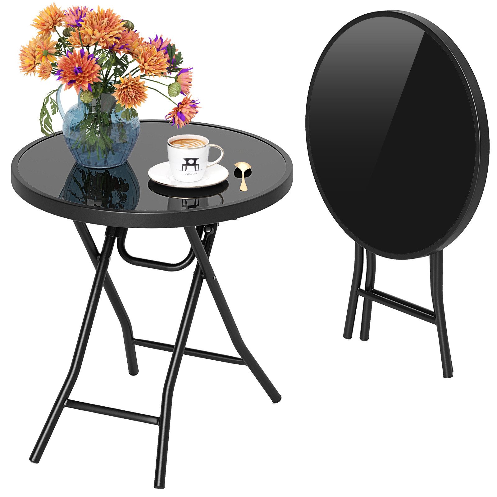 KOMFOTTEU Gartentisch, Beistelltisch klappbar aus Metall, rund