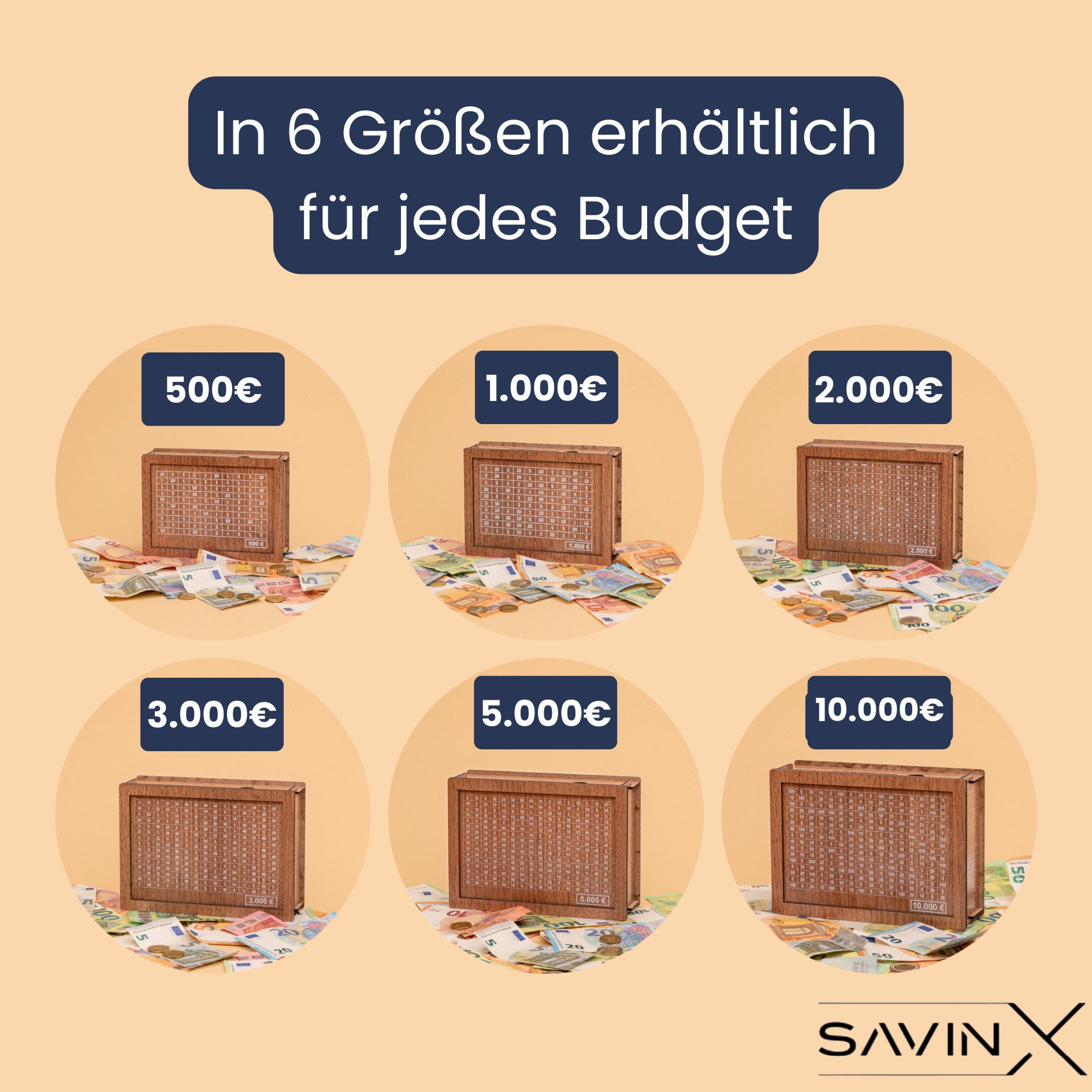 SavinX Spardose SparBox Original (6Größen) - mit Zahlen zum Ankreuzen•Wiederverwendbar