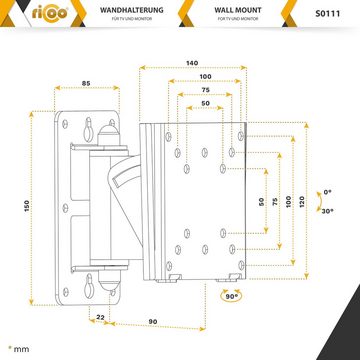 RICOO S0111 TV-Wandhalterung, (bis 27 Zoll, schwenkbar neigbar Monitor Wand Halterung universal VESA 100x100)