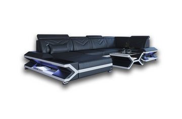 Sofa Dreams Wohnlandschaft Couch Ledersofa Napoli U Form Leder Sofa, mit LED, wahlweise mit Bettfunktion als Schlafsofa, Designersofa