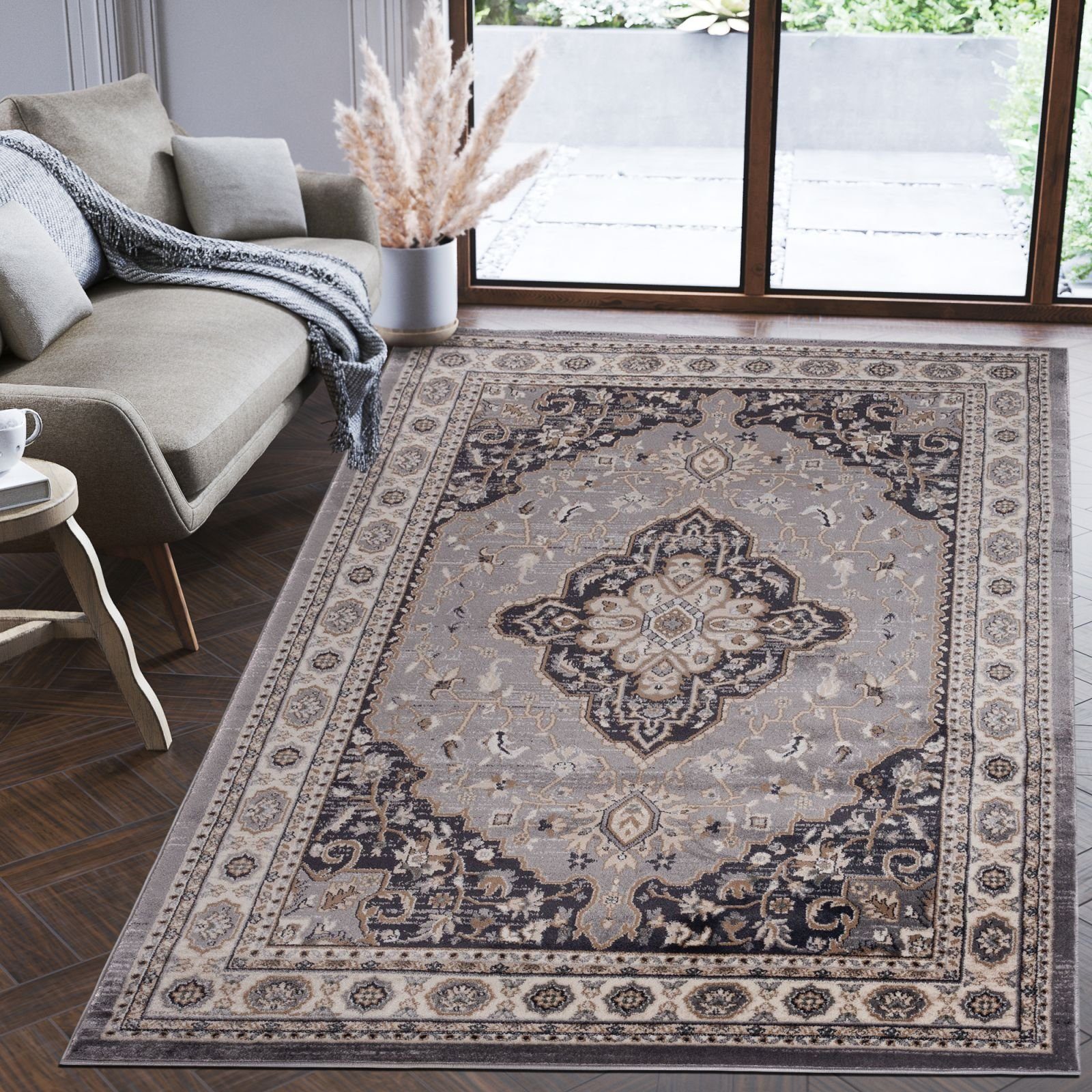 Mazovia Orientteppich Oriente Teppich - Traditioneller Teppich Orient Grau, 60 x 100 cm, Geeignet für Fußbodenheizung, Pflegeleicht, Wohnzimmerteppich