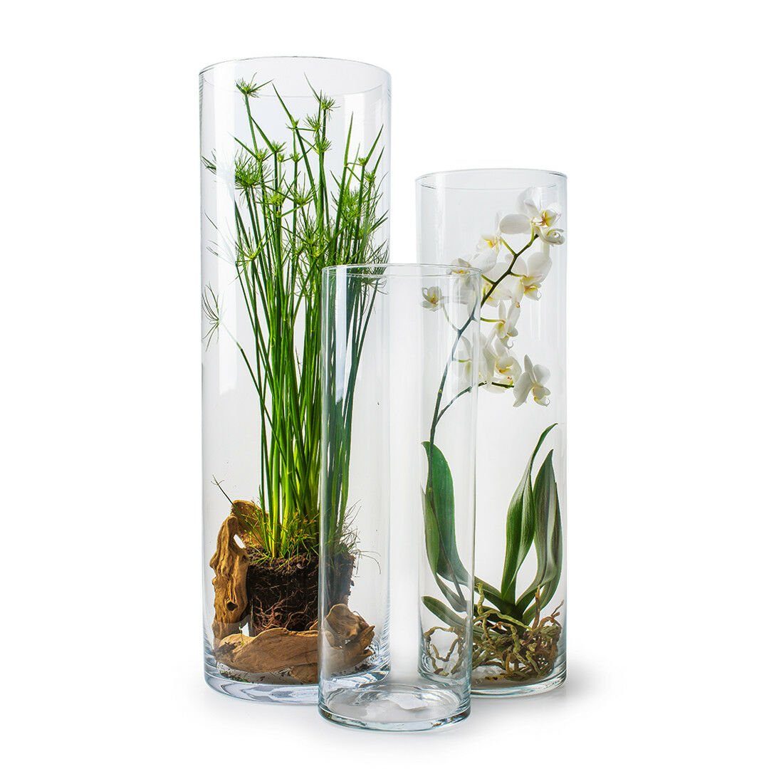 GlasArt Bodenvase Glas-Vase, Glasvase, Dekovase Klarglas, Zylinder gerade, 30-50x10cm