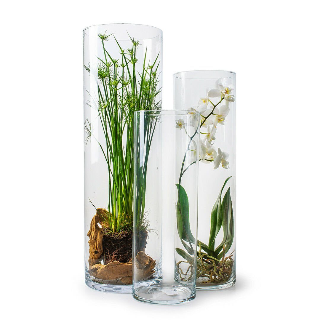 GlasArt Bodenvase Glas-Vase, Glasvase, Dekovase Klarglas, Zylinder gerade,  30-50x10cm
