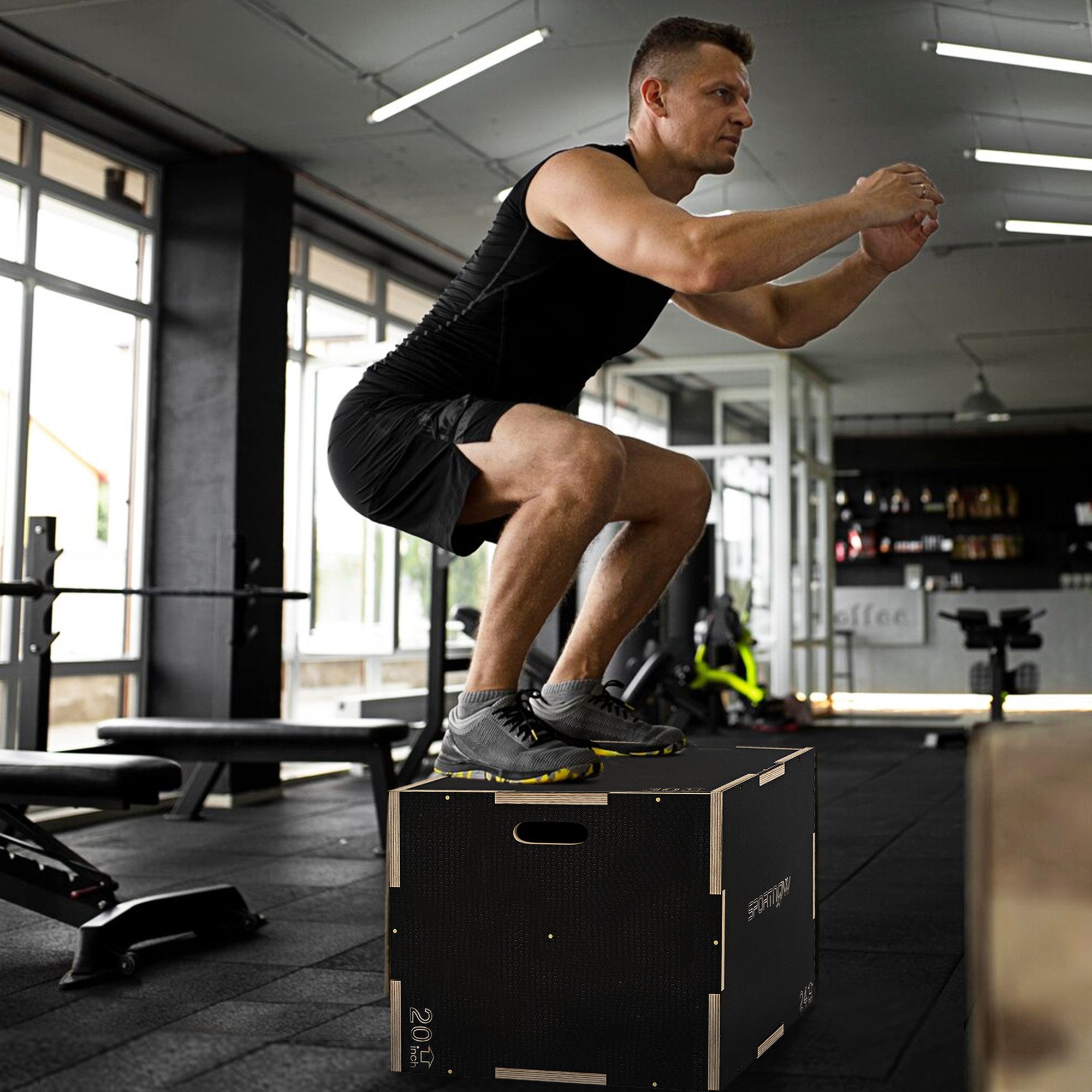 SPORTNOW Plyo-Box 3 in 1, aus Holz, mit Griff (Plyometric Plattform, 1-St., Sprungbox), für Zuhause, Fitnessstudio, 76 x 61 x 51 cm, Schwarz