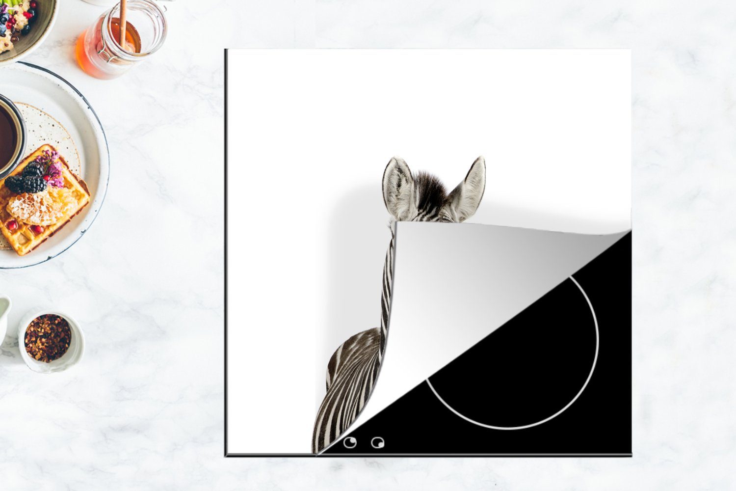 MuchoWow Herdblende-/Abdeckplatte Tiere - Zebra - Porträt für cm, küche Kinder - - Ceranfeldabdeckung, (1 Arbeitsplatte 78x78 Vinyl, - Mädchen, tlg), Weiß