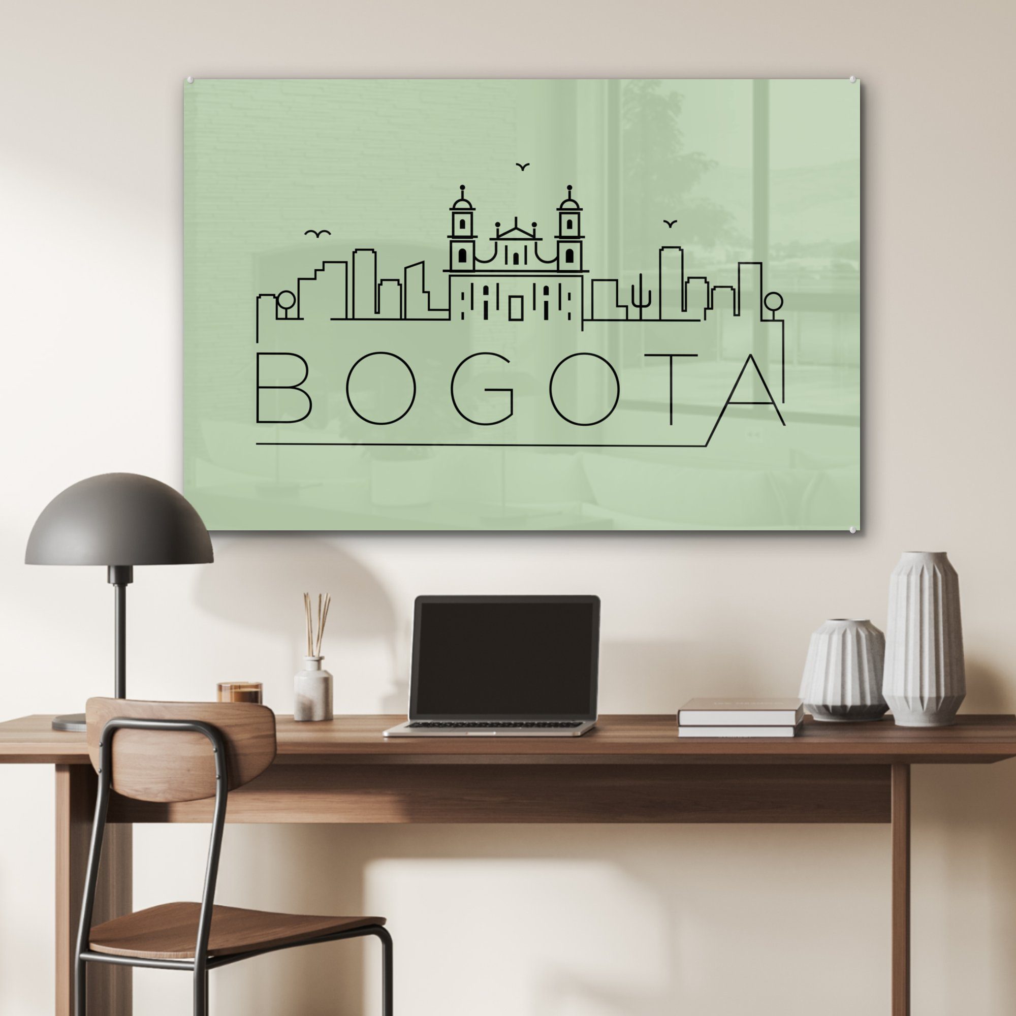 MuchoWow Acrylglasbild Skyline "Bogota" grün, Acrylglasbilder (1 Wohnzimmer Schlafzimmer & St)