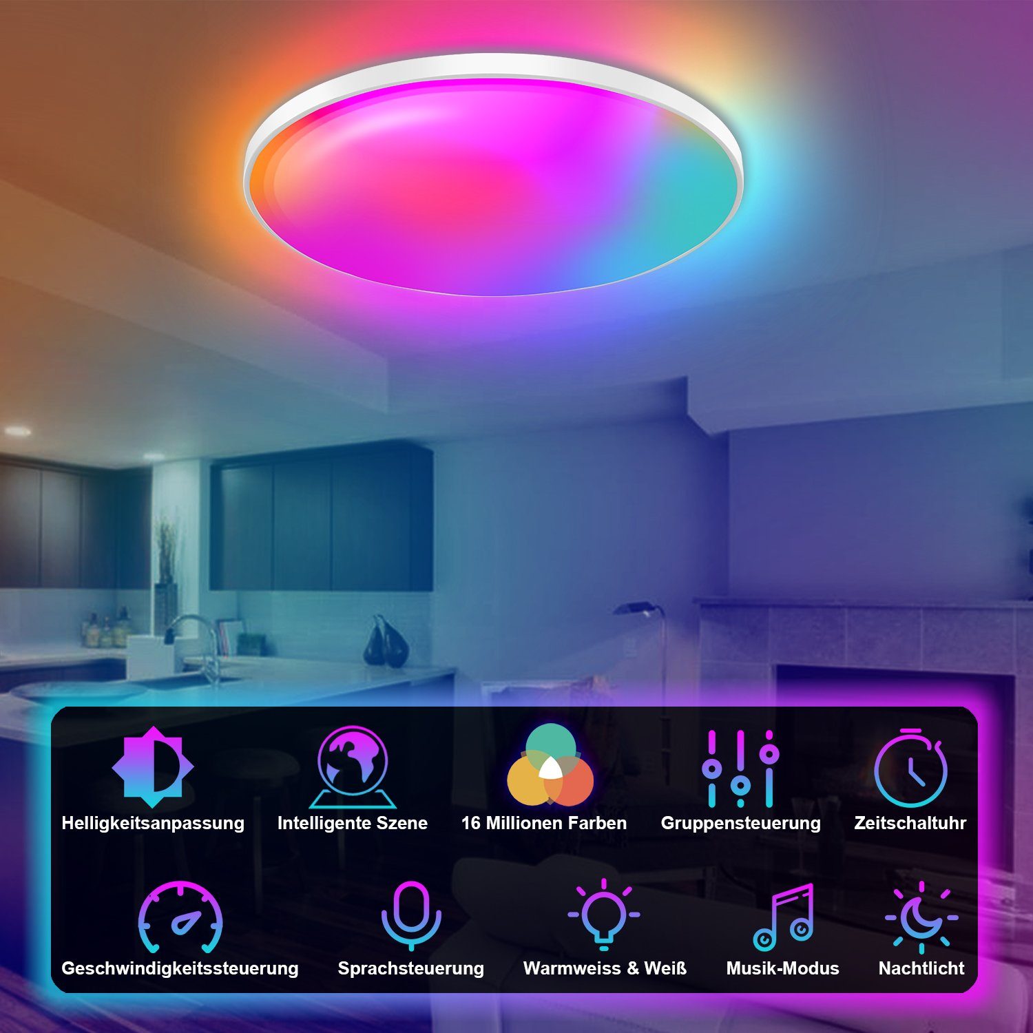 Gimisgu LED Deckenleuchte 30W mit Deckenleuchte Wohnzimmer Deckenlampe Fernbedienung RGB LED
