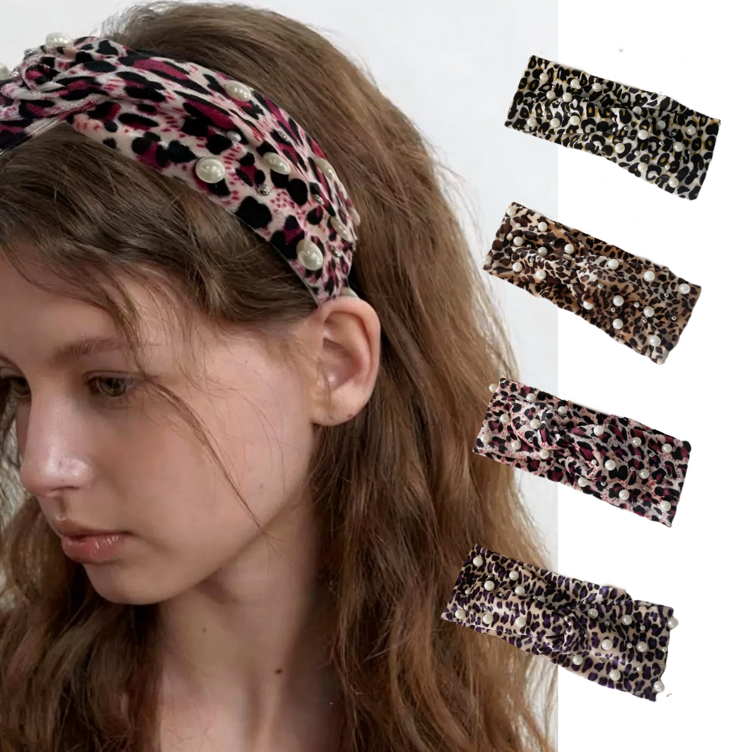 HoyoLee Handels GmbH Haargummi Elegante Haargummi Samt Leopardmuster Perle Haarband Alltag & Party