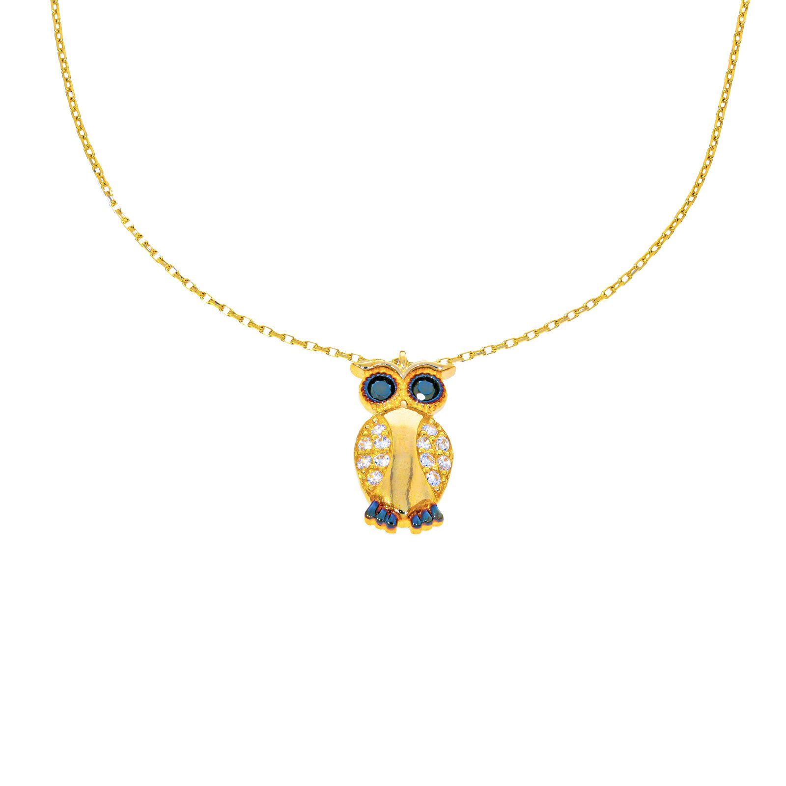 Collier 585er Gold Kette mit Eule Anhänger