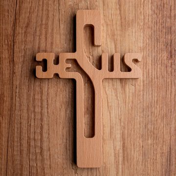Luda Studio Wanddekoobjekt, Hölzernes hängendes Kreuz 22 cm Aufschrift JESUS