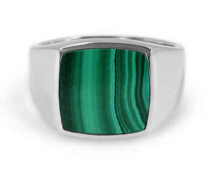 Sprezzi Fashion Siegelring Herren Siegelring 925 Silber Ring Grün Malachit Stein, handgefertigt, aus Sterling Silver, Designed in Germany