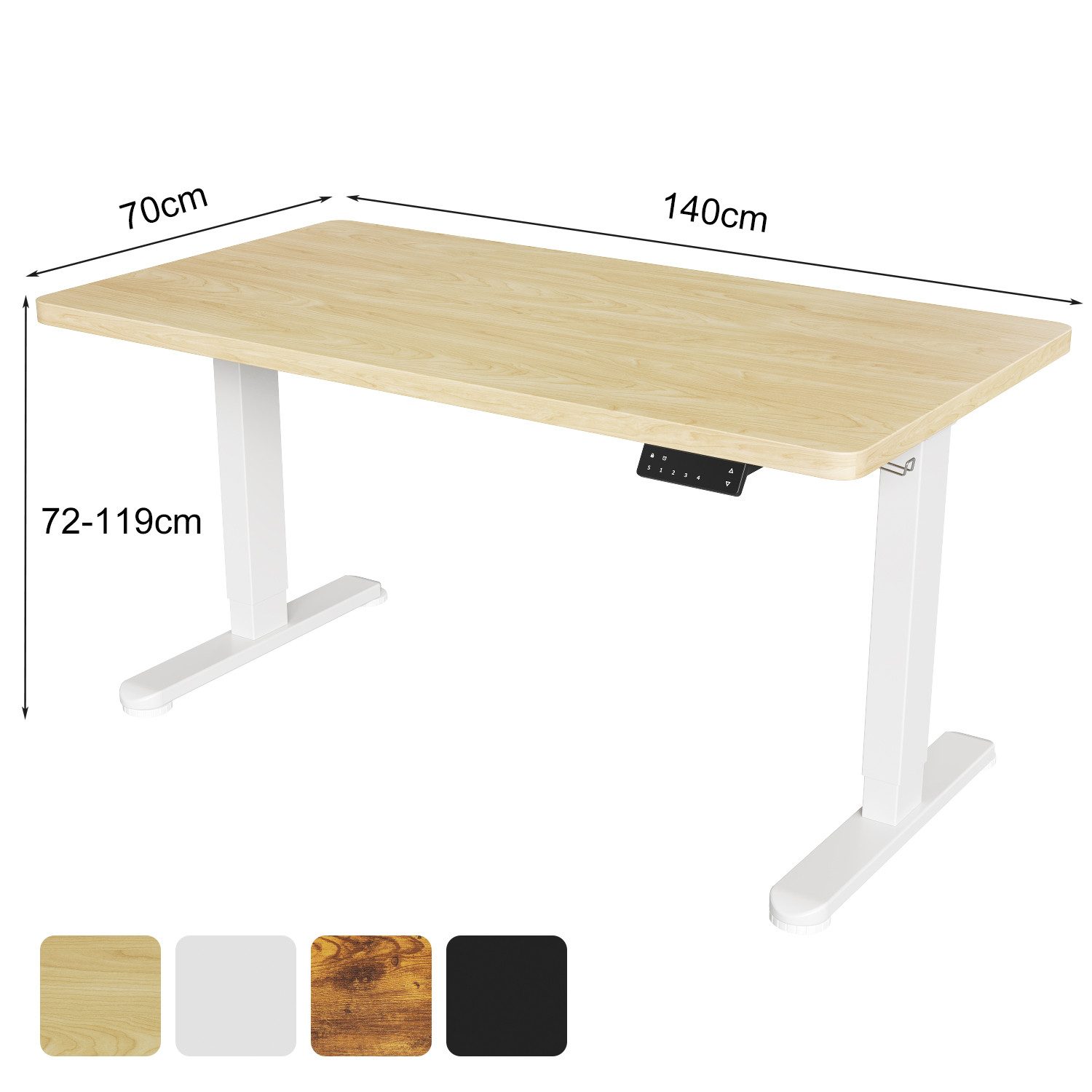 HOMALL Schreibtisch Höhenverstellbarer Elektrisch mit 25mm starker einteiliger Tischplatte (Maße: 140 × 70 / 160 × 80 / 180 × 80, ausgestattet mit zwei Motoren und zwei Querträgern, mit Kabelmanagementbox, maximale Tragkraft 120 kg, mit Weckfunktion und Kindersicherung)