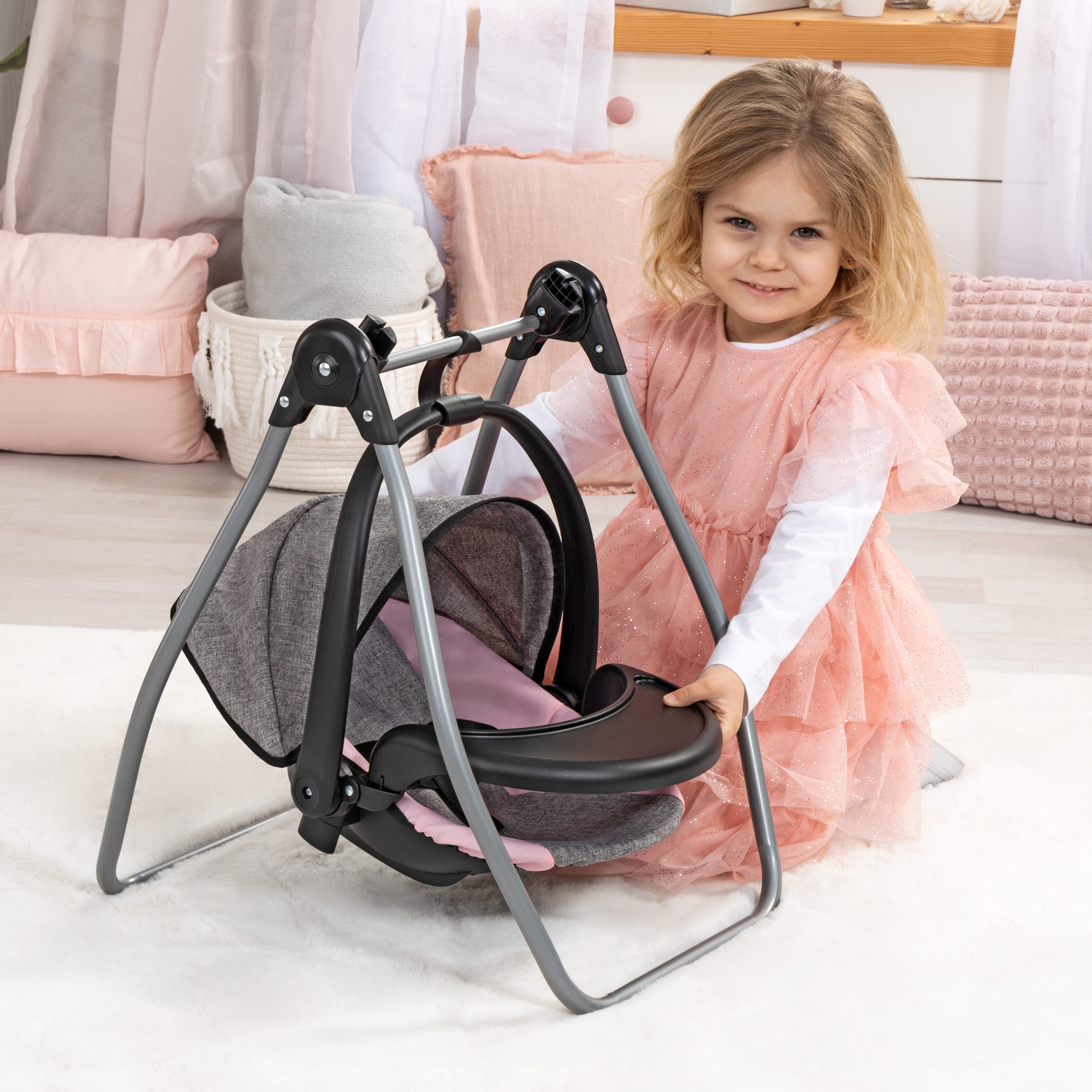 Bayer Puppen Autositz 4in1 Puppen-Autositz mit Wippe, rosa, Puppenhochstuhl, -bett, -schaukel oder -trage