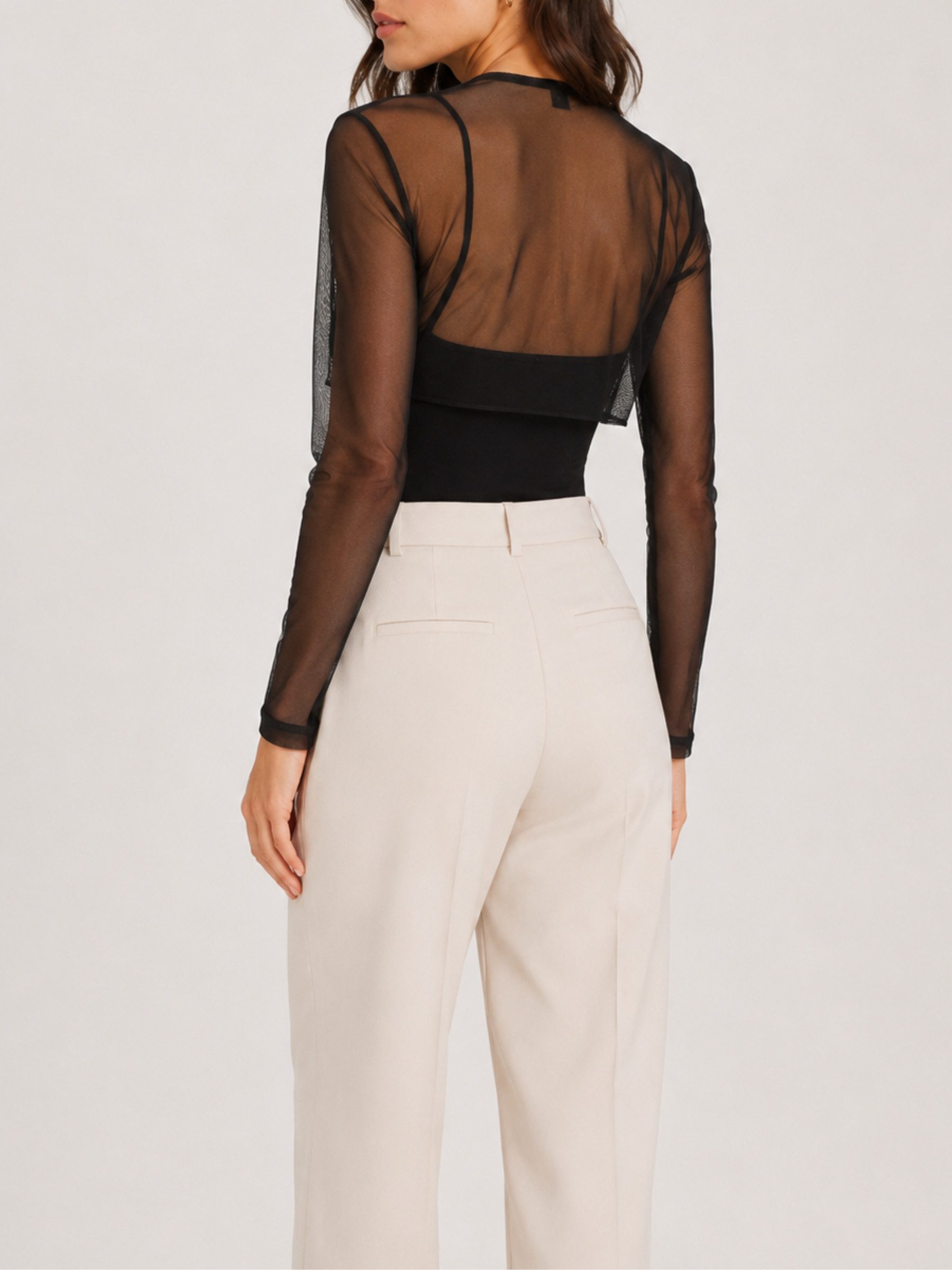 Elegant Love Bolero Transparenter Mesh-Bolero – Kurz geschnittener Langarm-Shrug Elegante Netz-Kurzjacke – Cropped-Bolero für Abendkleider