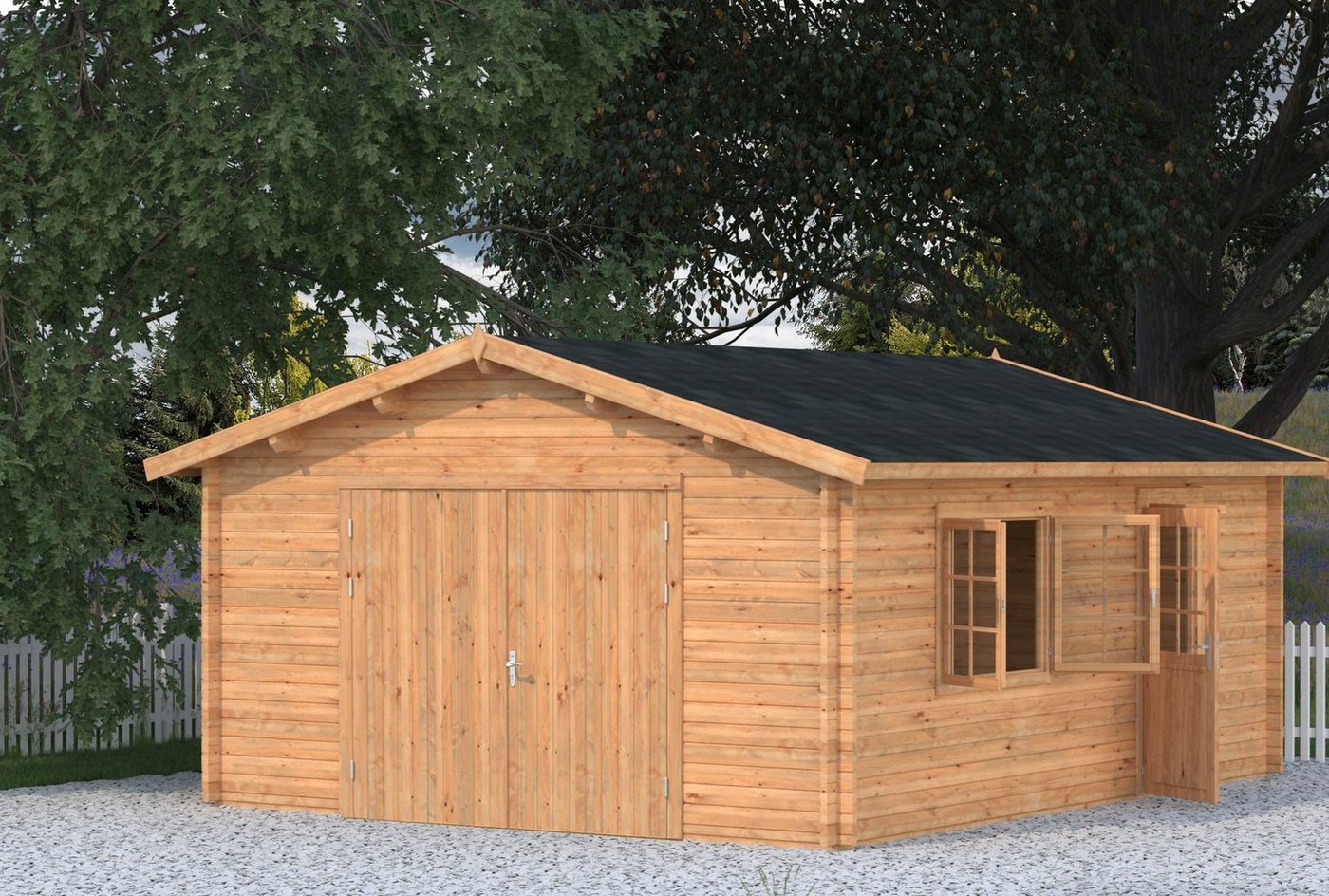 Thumbnail - Palmako Garage Roger, BxTxH: 514x598x287 cm, mit Holztor, hellbraun