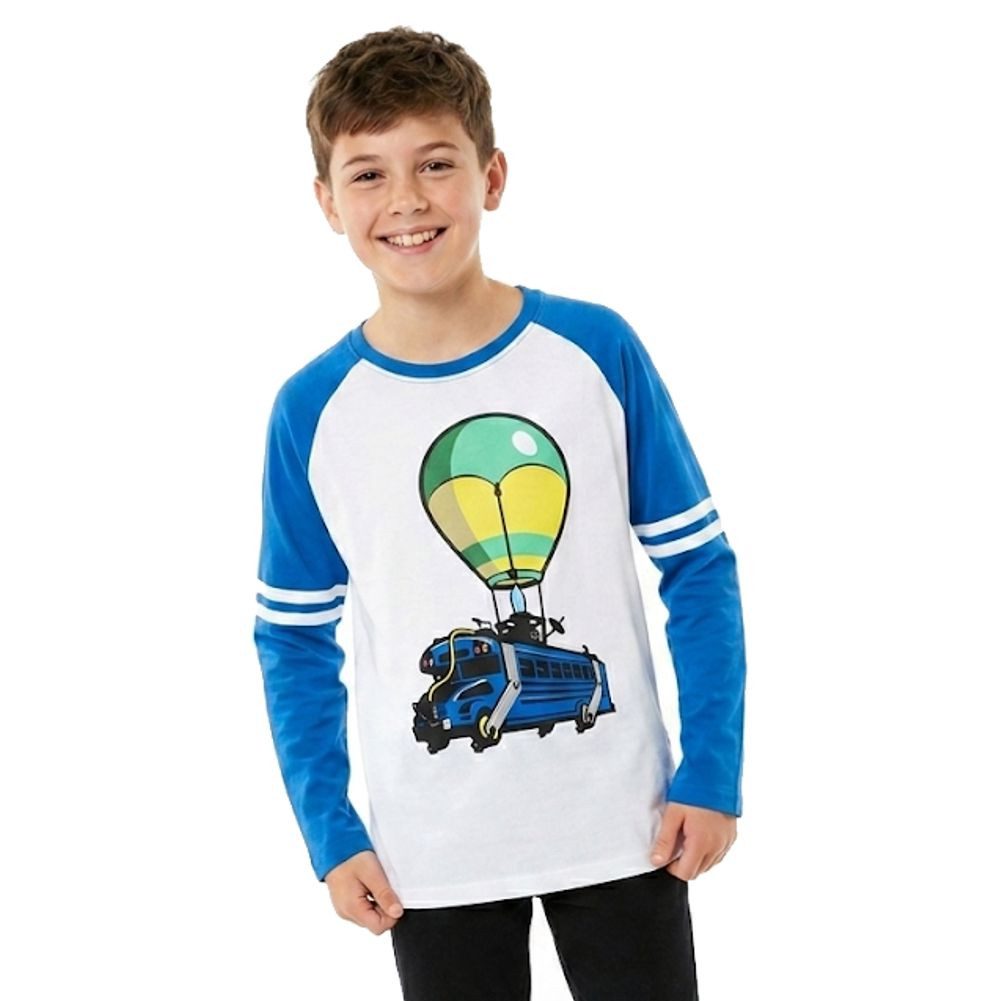 Fortnite Langarmshirt Fortnite Jungen Langarmshirt – Battle Bus – Blau/Weiß – Gr. 140-164 Fortnite Gamer Bekleidung