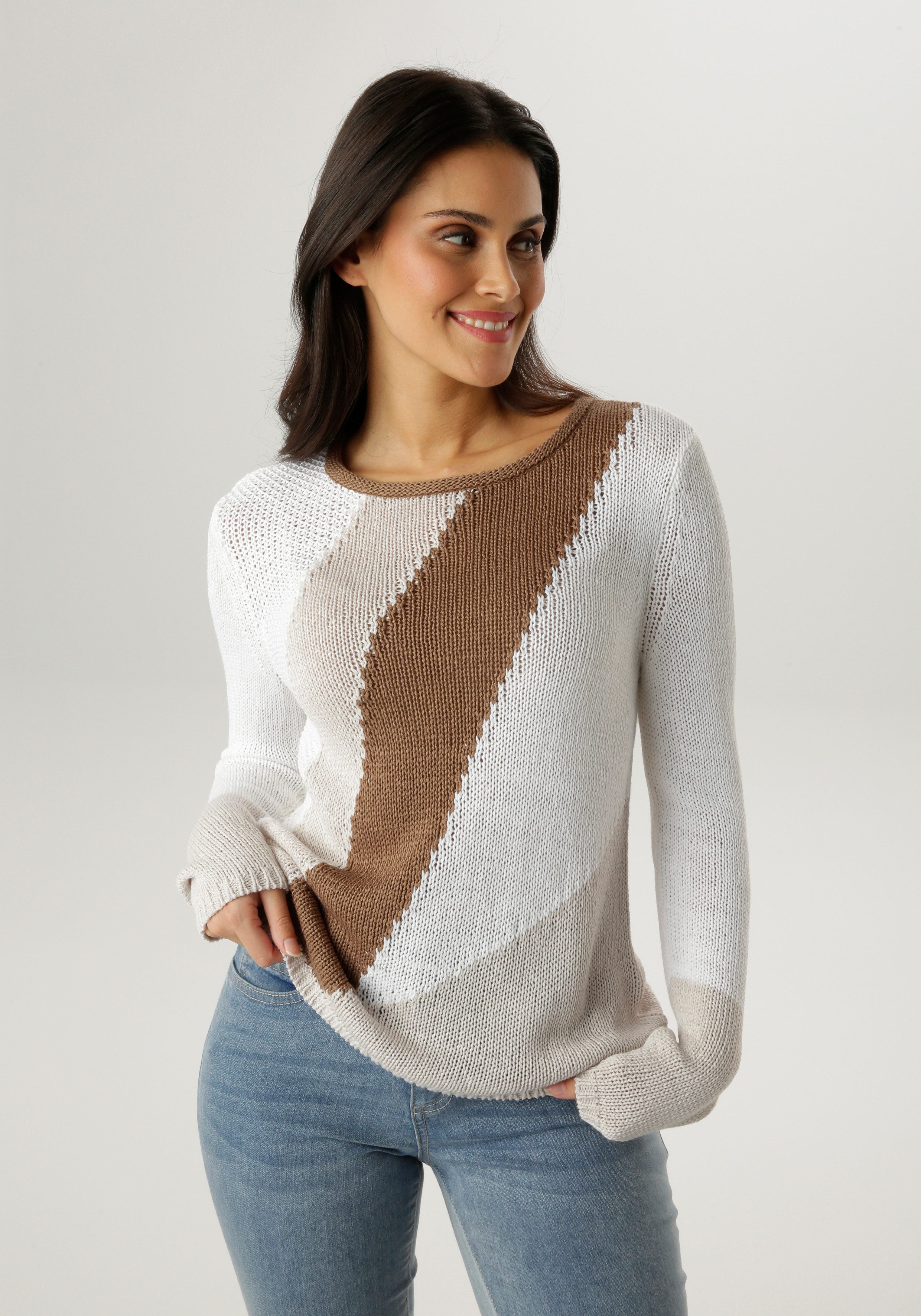 Aniston SELECTED Strickpullover mit Rollkante am Rundhalsausschnitt