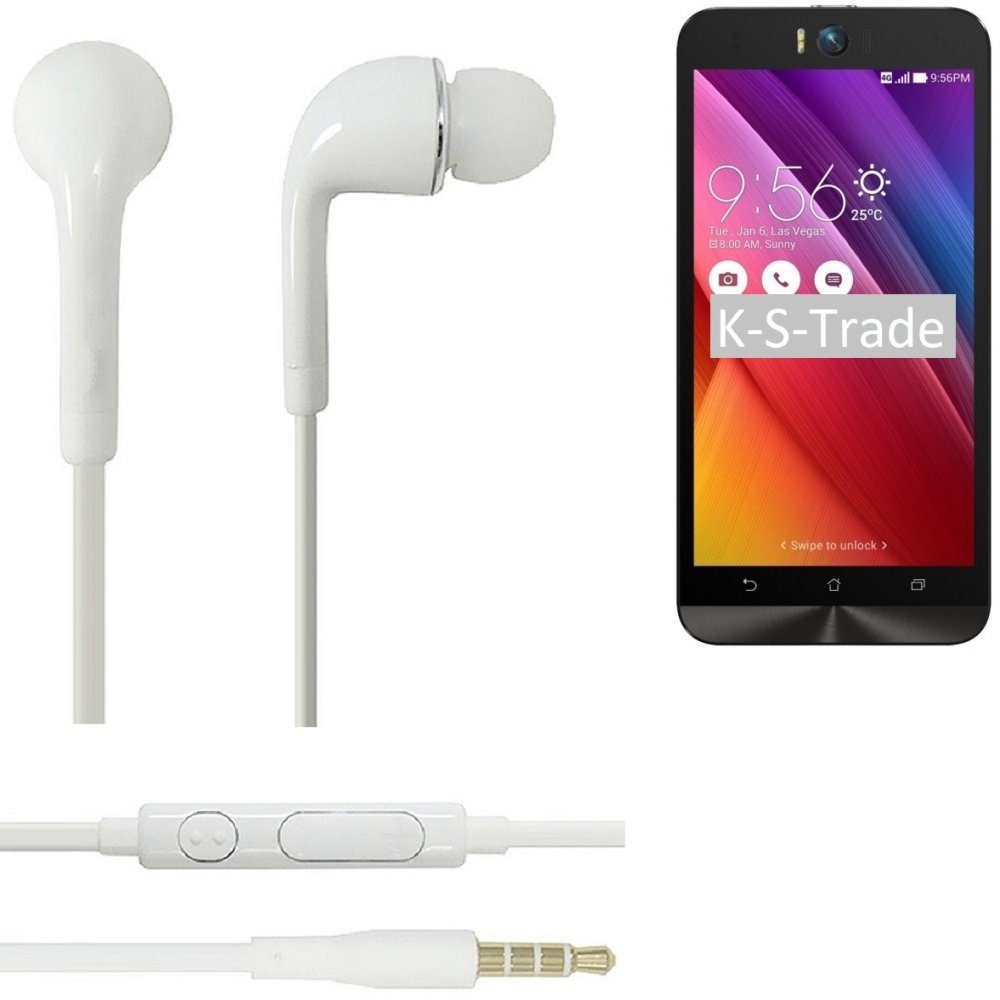 ZenFone Headset (Kopfhörer Asus für Lautstärkeregler mit Mikrofon In-Ear-Kopfhörer weiß K-S-Trade 3,5mm) u Selfie