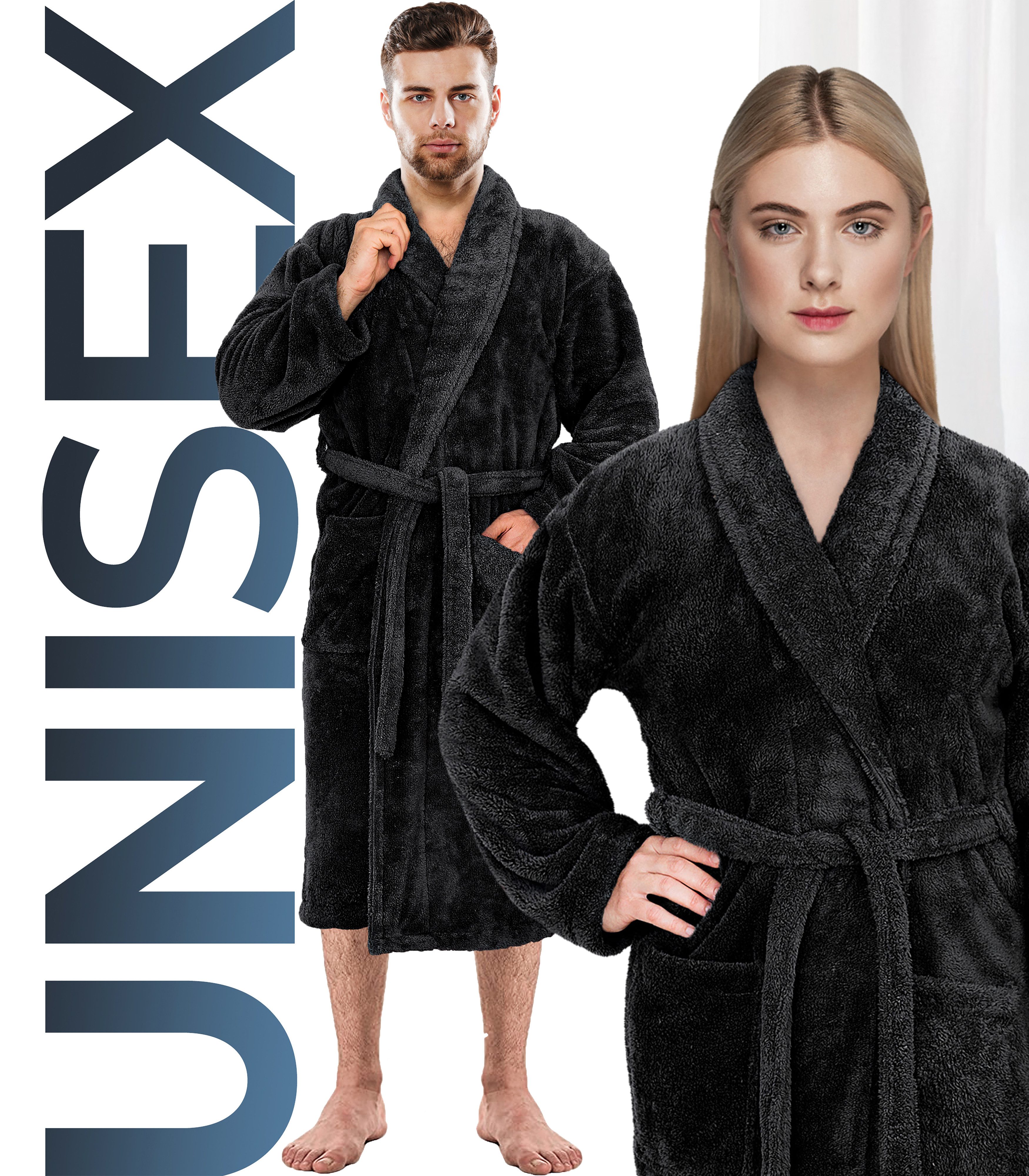 HAMMETEX Bademantel Bademantel unisex, ultraweicher & flauschiger Fleecemantel, Langform, Fleece, Schalkragen, Gürtel, ideal für Sauna & Spa, Hotelbademantel, Morgenmantel