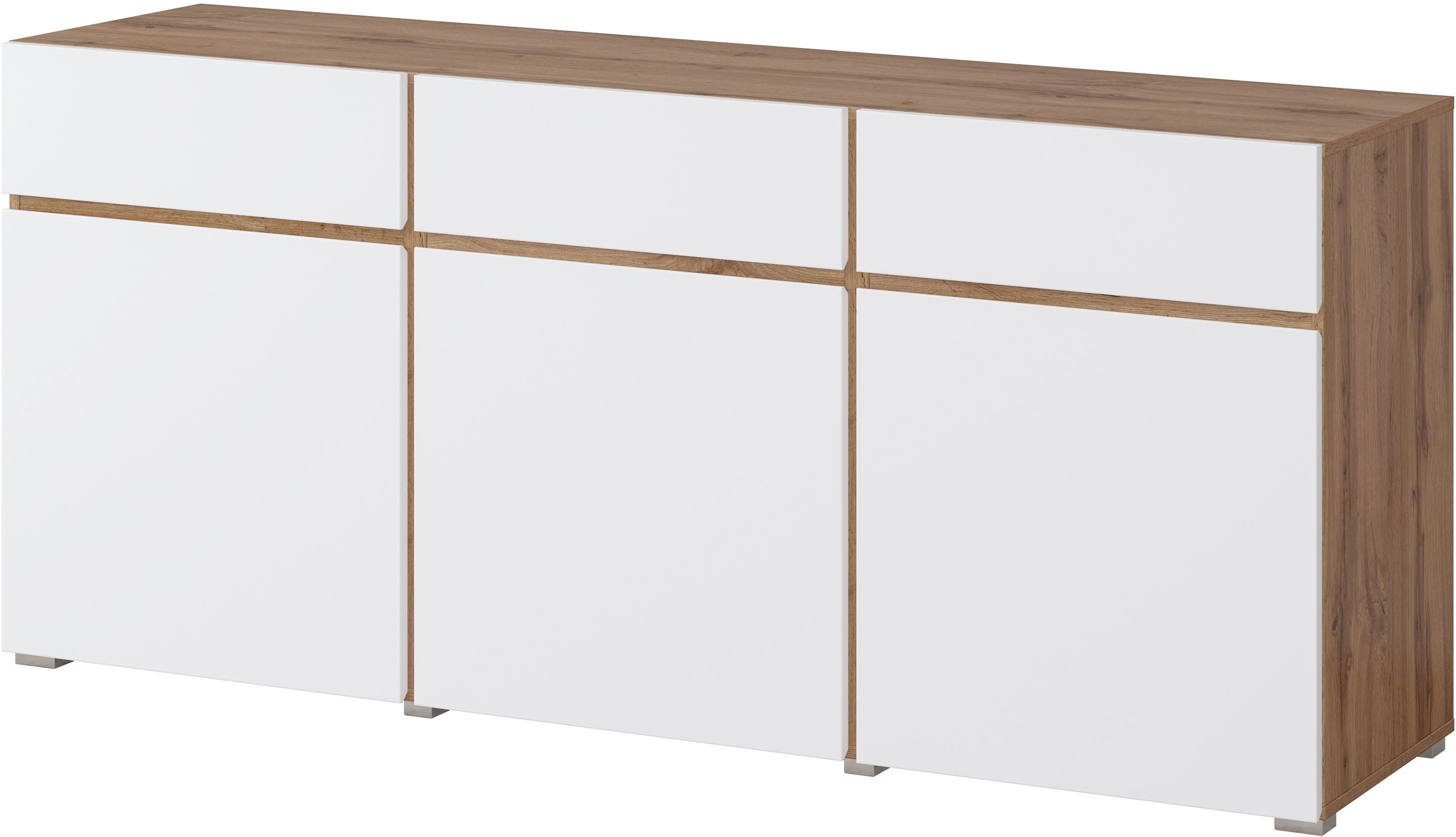 OTTO home Sideboard Cross,Breite 180 cm, moderne grifflose Kommode,3 Türen/3 Schubkästen, Schubladenschrank mit viel Stauraum, Einlegeböden verstellbar
