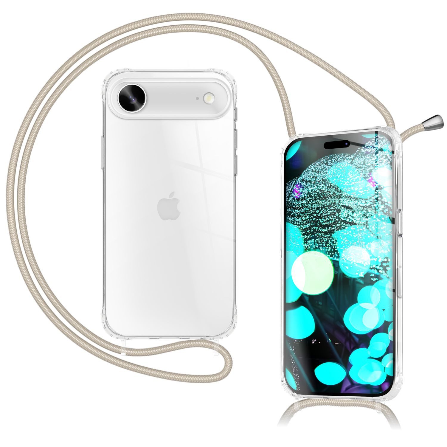 Nalia Smartphone-Hülle Apple iPhone 17 Air, Klare Hülle mit Band zum Umhängen / 160cm Handy Kette Verstellbar
