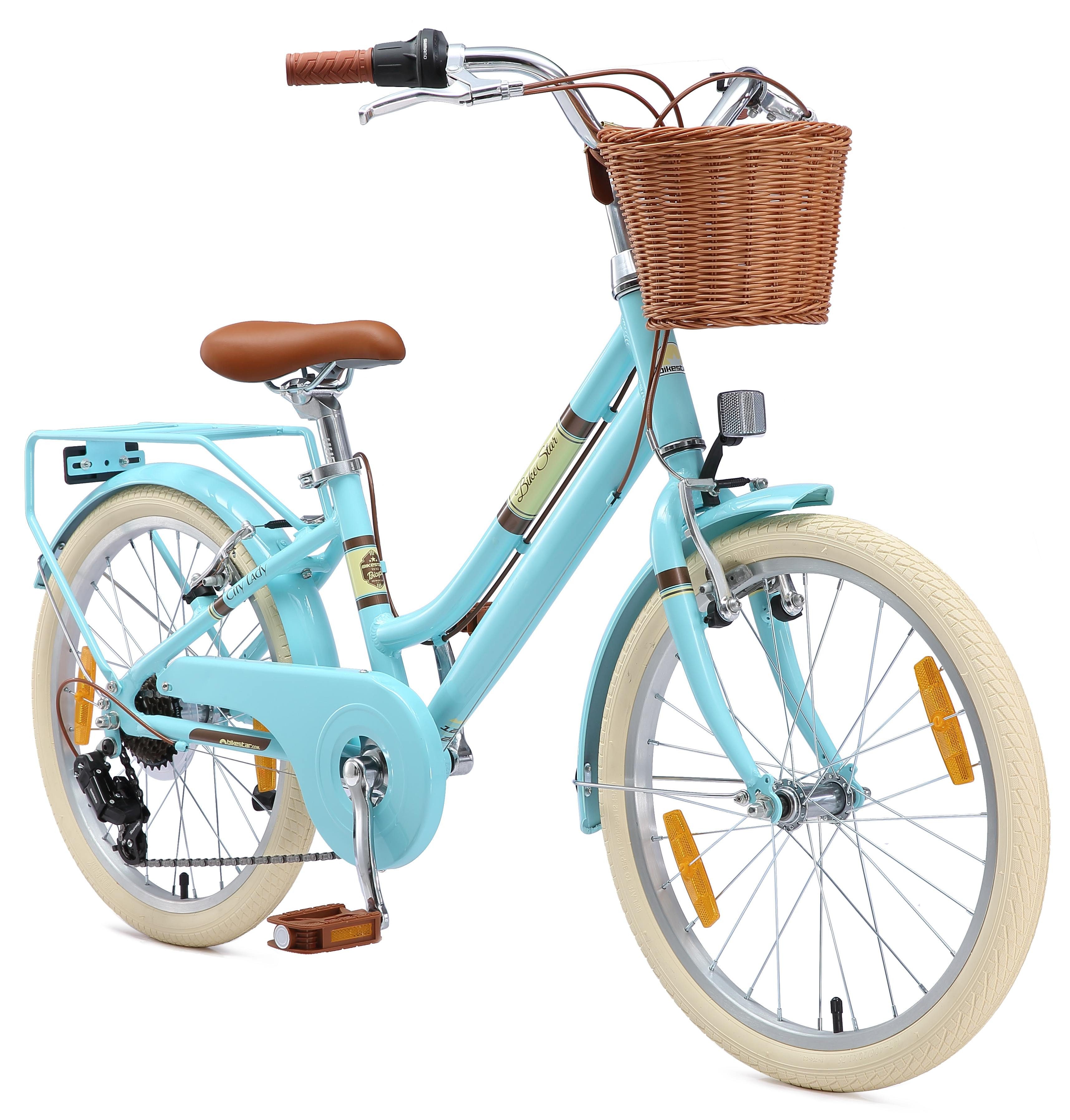 Bikestar Kinderfahrrad Cityrad 20 Zoll Aluminium ab 6 Jahre, 1 Gang, Korb, Gepäckträger, leichtes Treten, ergonomischer Rahmen
