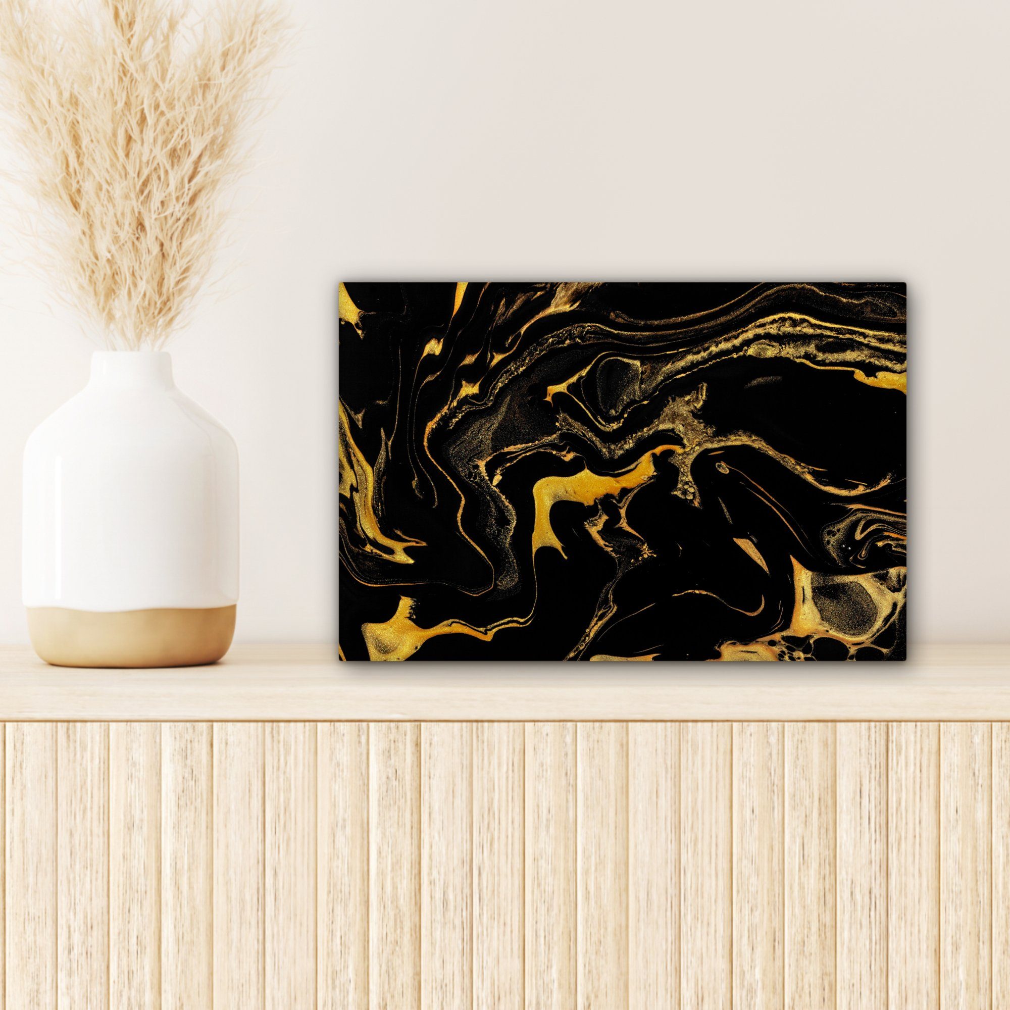 Gold Wanddeko, (1 - Leinwandbild cm Wandbild St), Leinwandbilder, 30x20 Muster Aufhängefertig, - OneMillionCanvasses® Schwarz,
