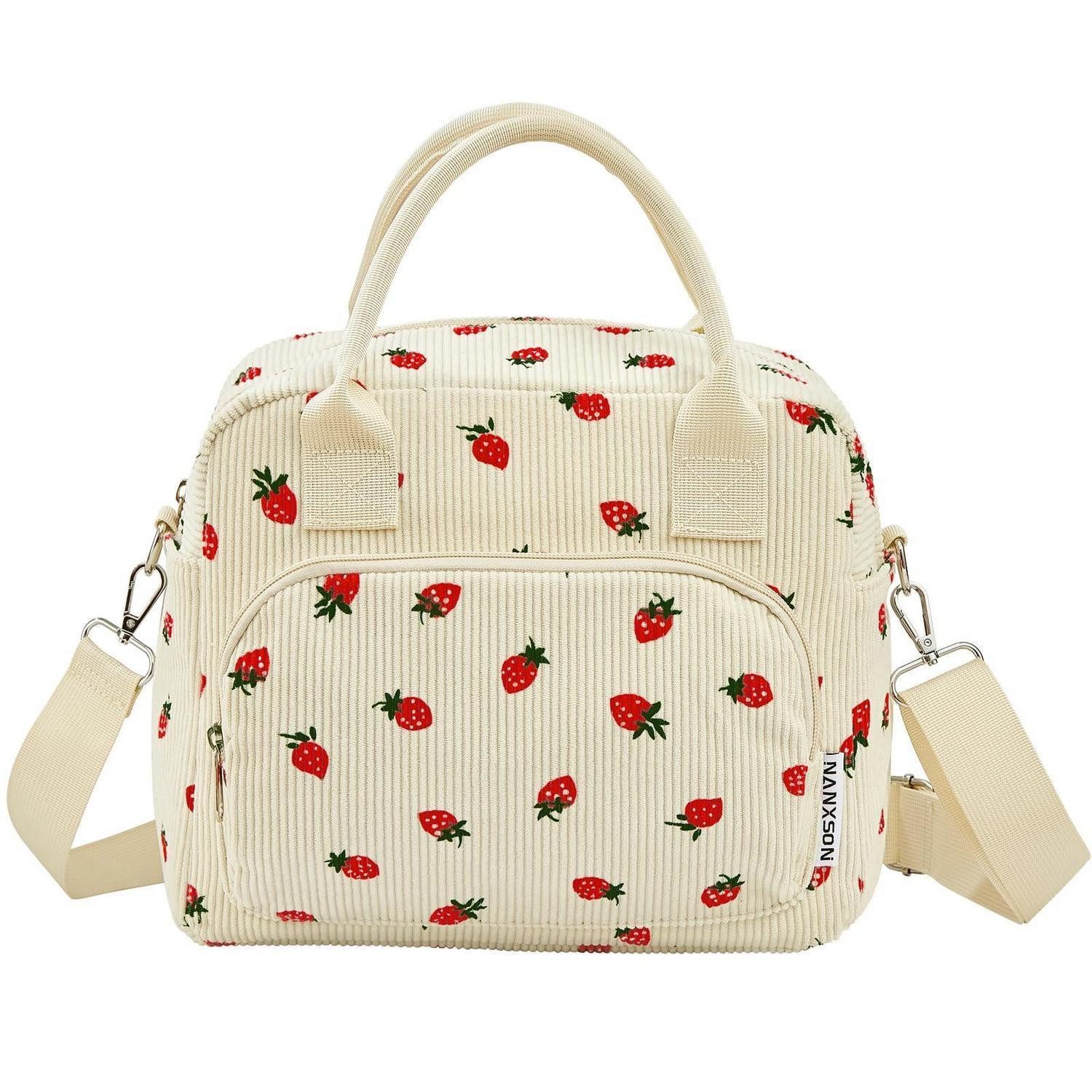 Kühltasche Kühltasche Isolierte Lunchbox Kühlbox Picknick 12L Beige Erdbeere