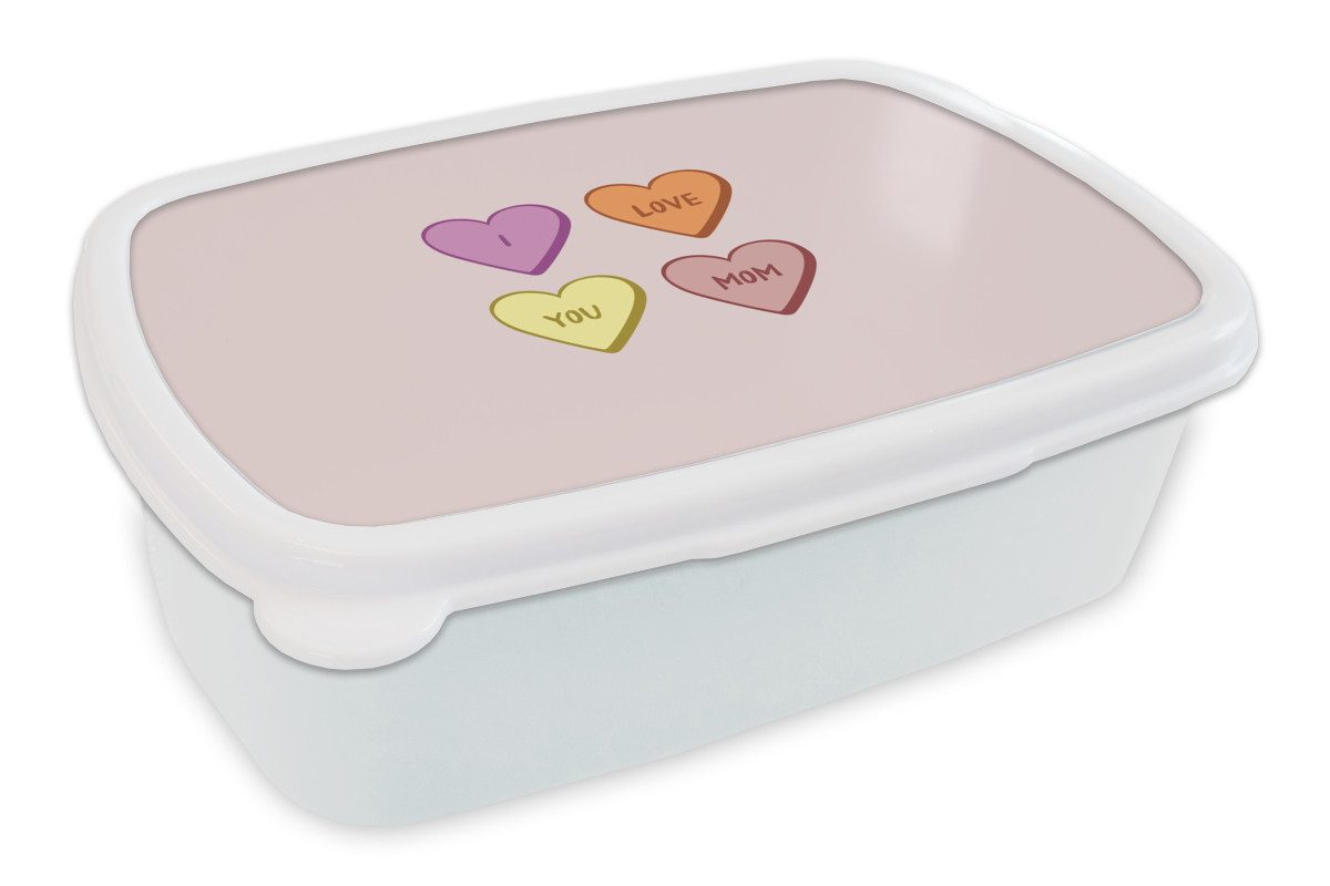 MuchoWow Lunchbox Herzen - Pastell - Liebe - Mutter, Kunststoff, (2-tlg), Brotdose Schule oder Arbeit, Brotbox für Kinder und Erwachsene