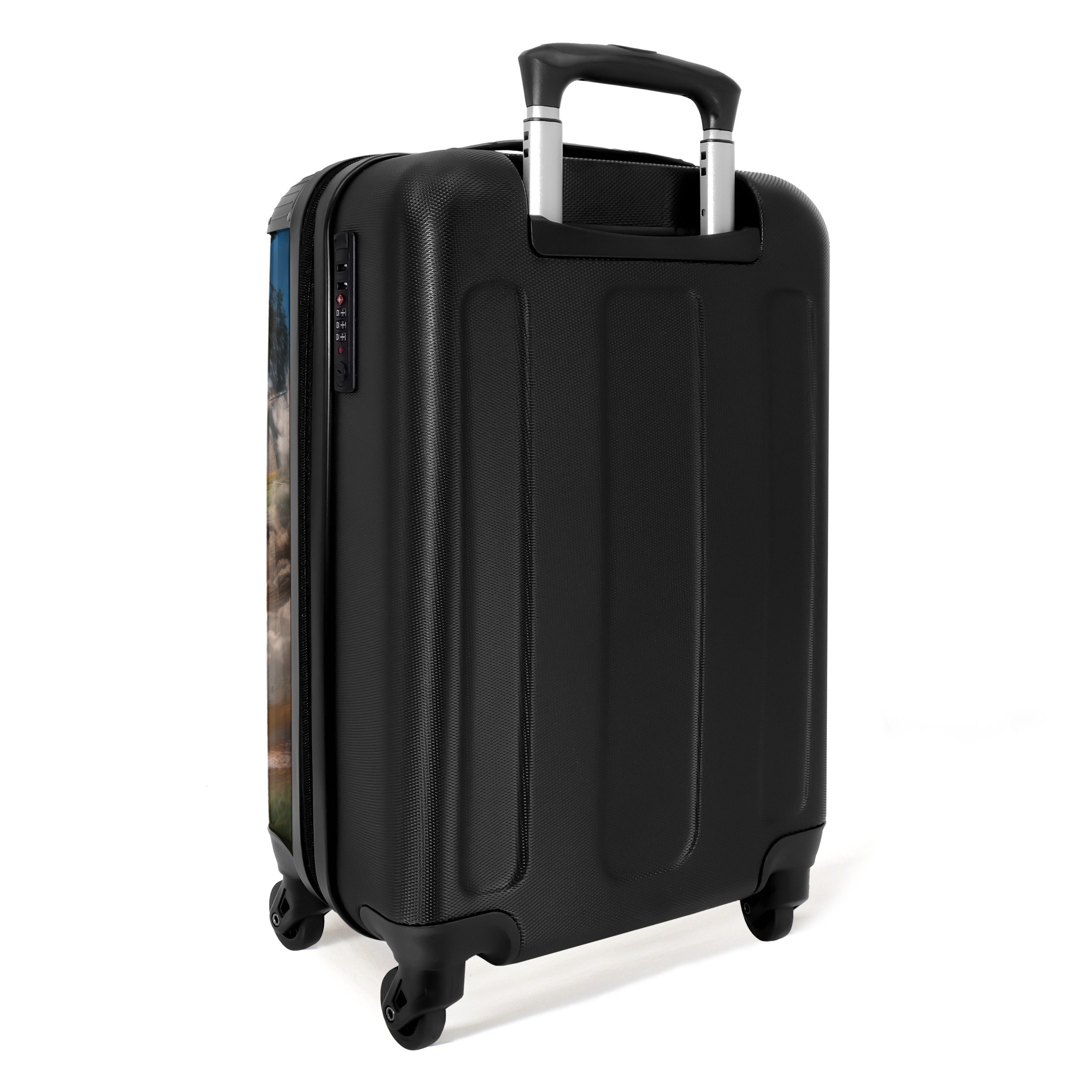 NoBoringSuitcases.com© Kinderkoffer Sportwagen kracht mit Ball durch Fußballfeld 55x35x20cm, 4 Rollen, Handgepäck Koffer, Hartschalenkoffer Kinder, Reisekoffer Jungen