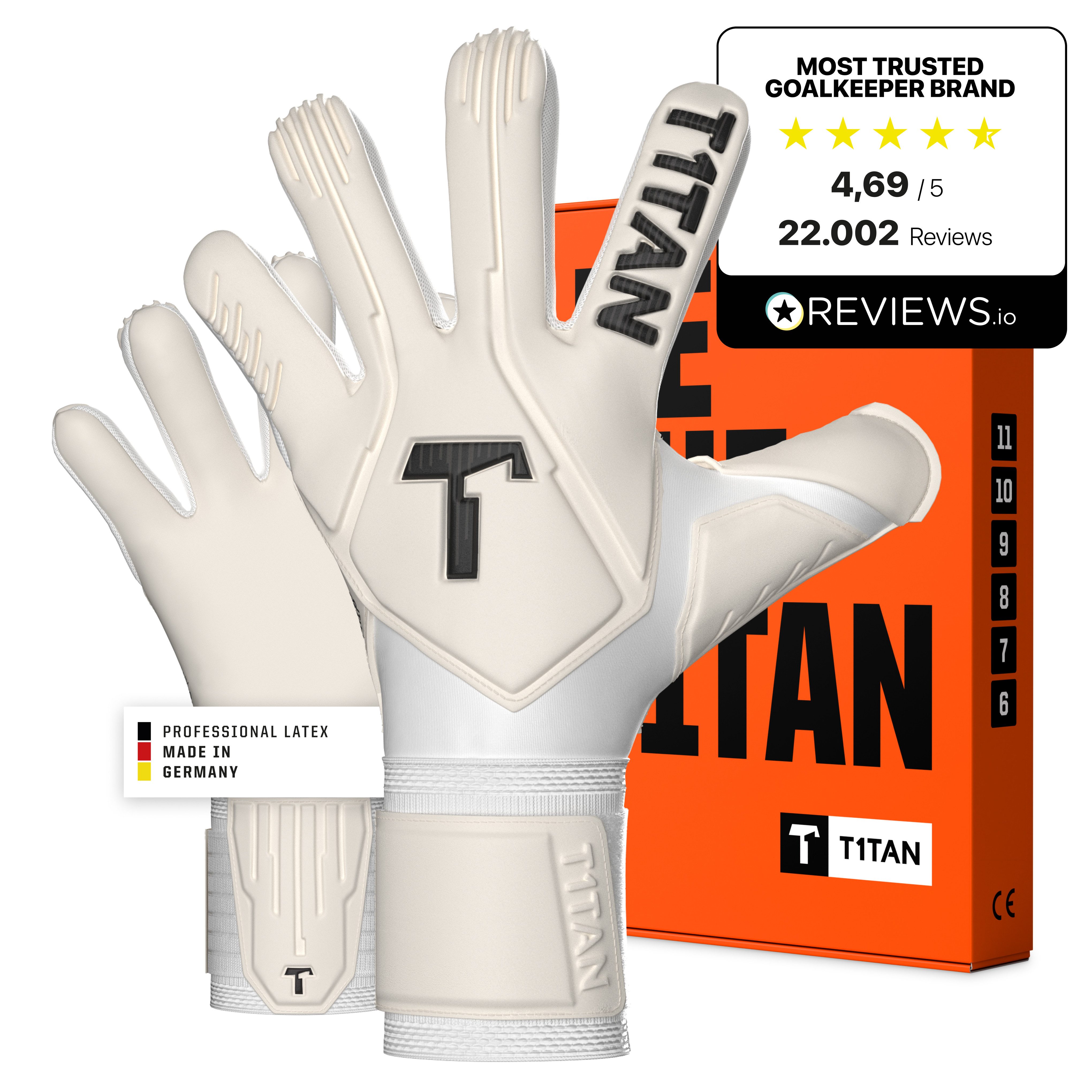 T1TAN Torwarthandschuhe Erwachsene, LEGEND White-Out, Größe 6-11