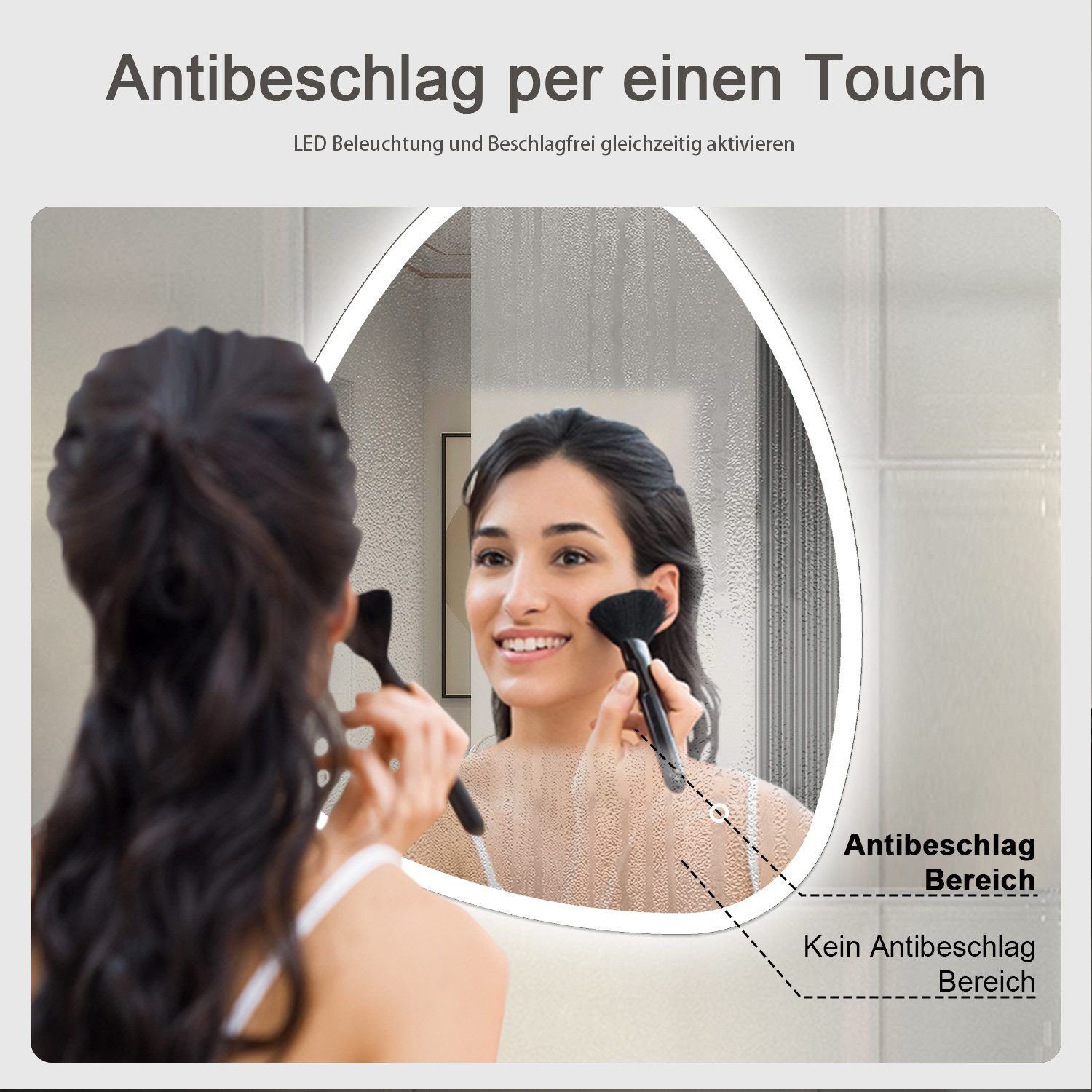 Duschparadies GmbH Badspiegel LED‑Badezimmerspiegel, asymmetrischer Wandspiegel mit 3 Lichtfarben – Bild 4 von 5