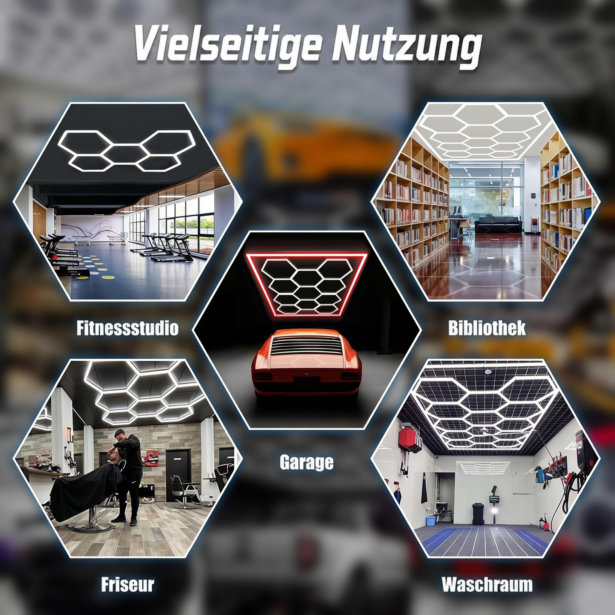 oyajia Deckenleuchten 11 Packs Hexagon mit Rot Rand, LED Deckenleuchte Garagenleuchte 500W, LED fest integriert, Kaltweiß, LED Garage Light für Garage, Studio,  – Bild 5 von 5