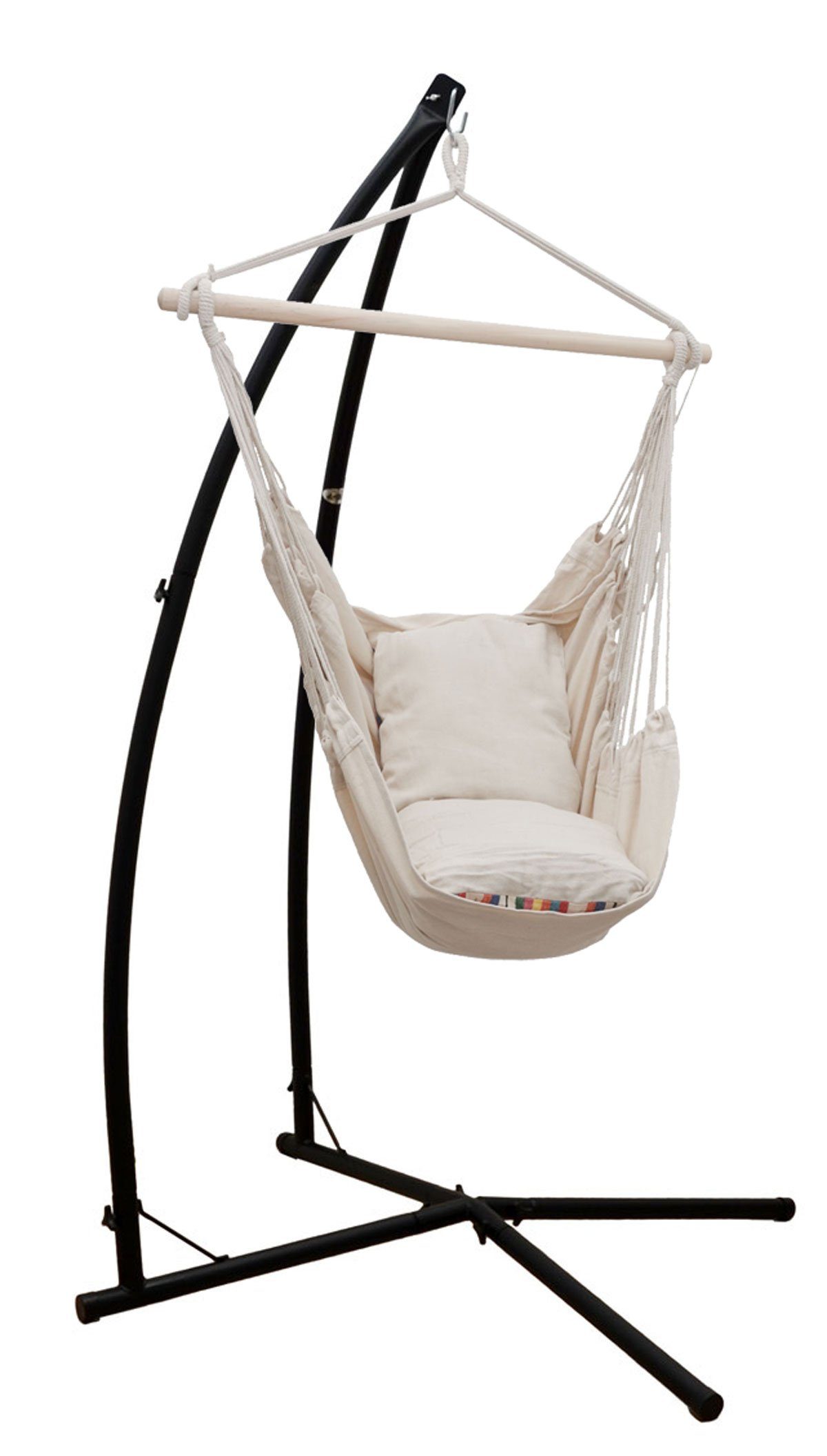 AMANKA Hängestuhl mit Gestell - Outdoor Hängesessel mit 2 Kissen für Garten und Balkon, 130 x 95 cm Hängesitz für Kinder und Erwachsene - Indoor Relaxsessel