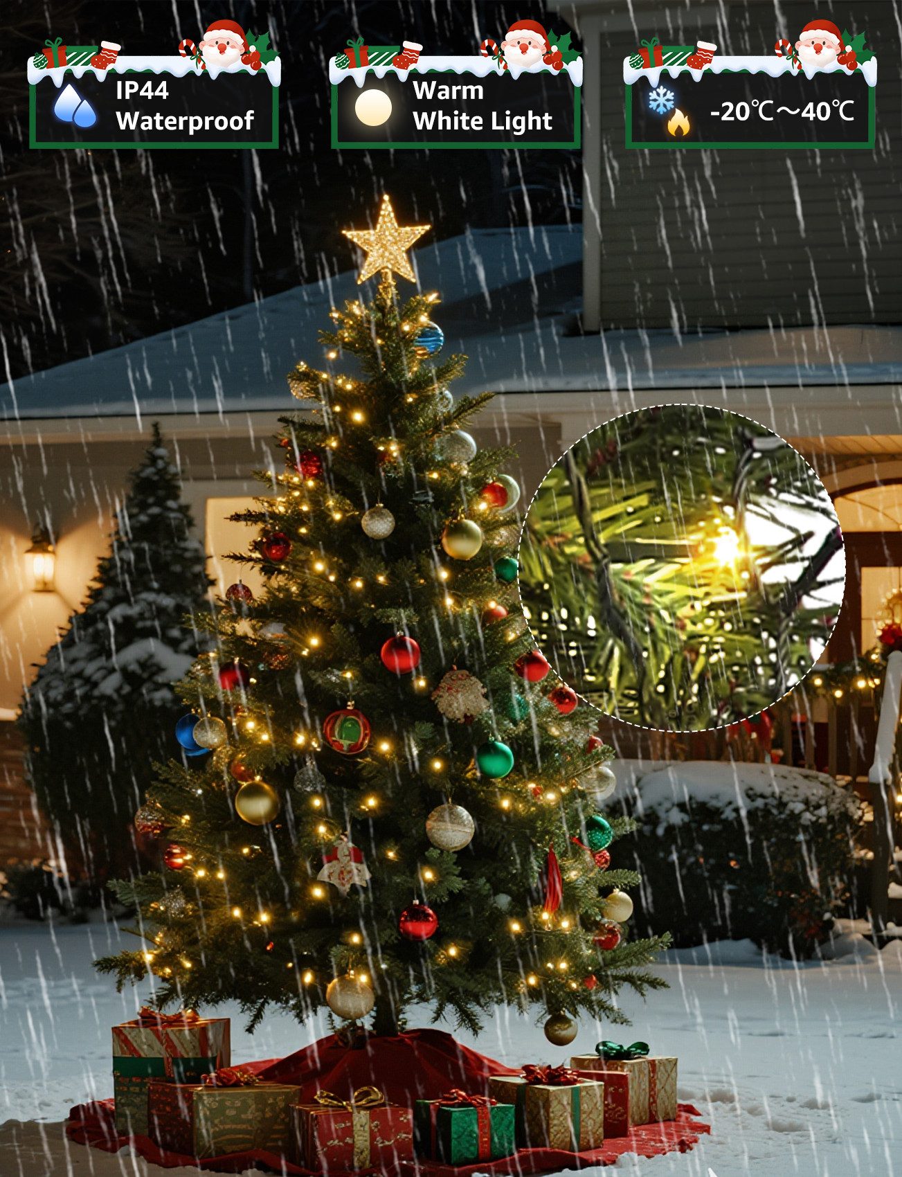 Aigostar LED-Lichtervorhang Lichterkette Weihnachtsbaum mit Batterie 1.8m W günstig online kaufen