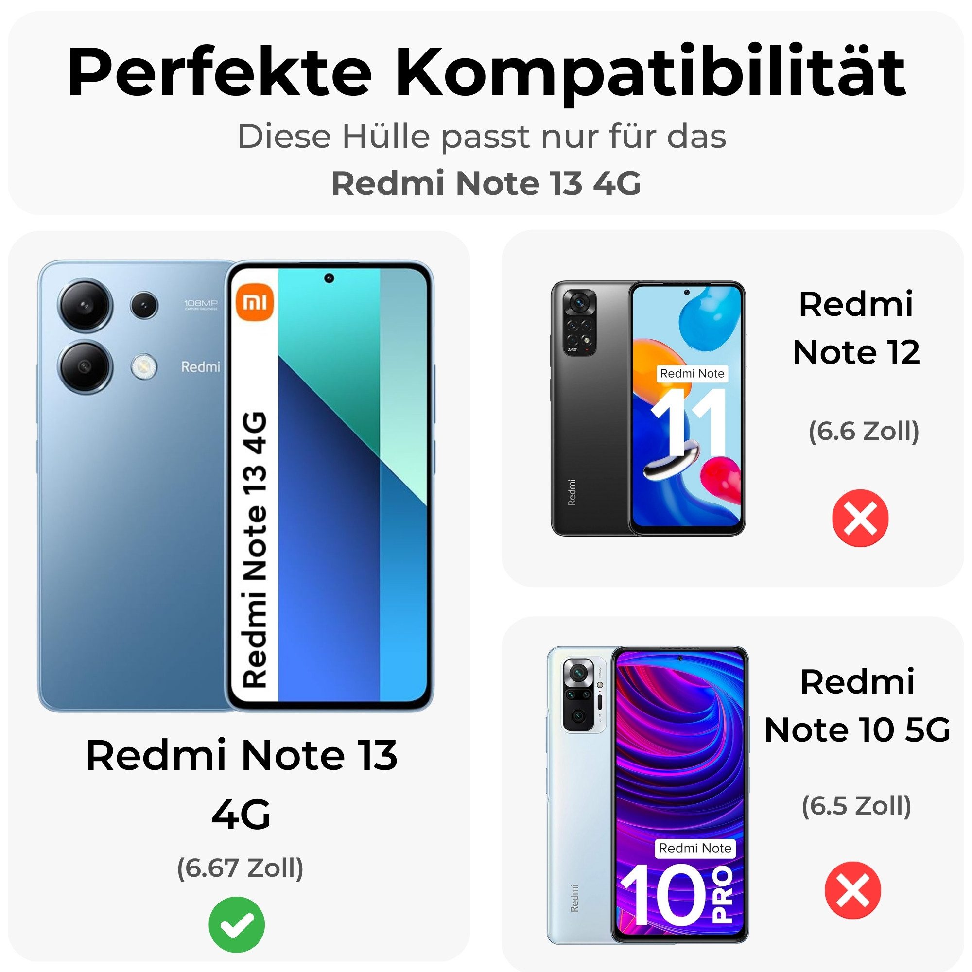 betterfon Handyhülle für Xiaomi Redmi Note 13 4G Outdoor Panzerhülle, Mit Ringhalterung, Kamera-Schutz, Magnetplatte & 3-Schicht-Schutz