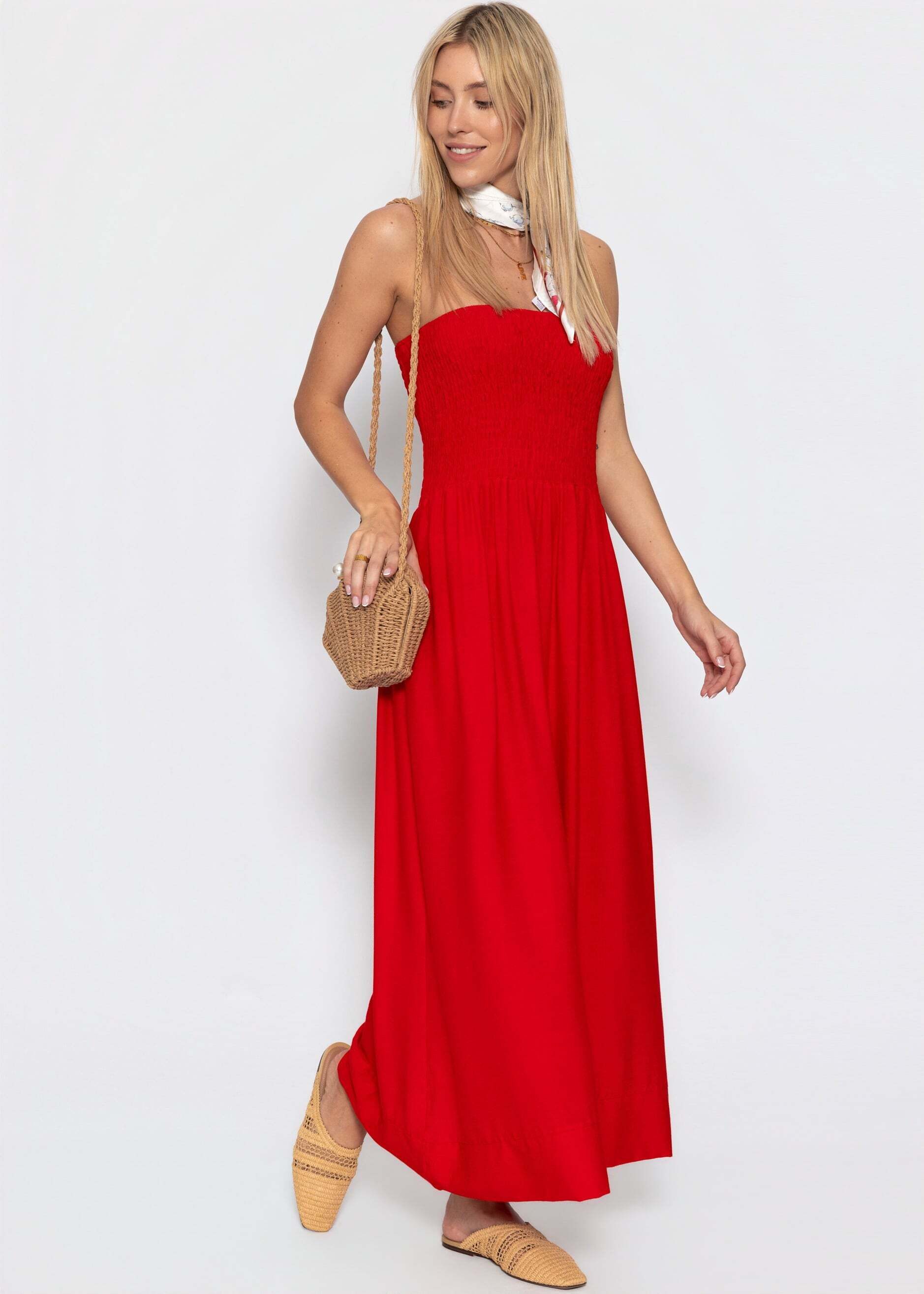 SASSYCLASSY Maxikleid Bandeau Kleid für Damen Elegantes Maxikleid mit elastischem Oberteil und fließendem Rock – Bild 5 von 5