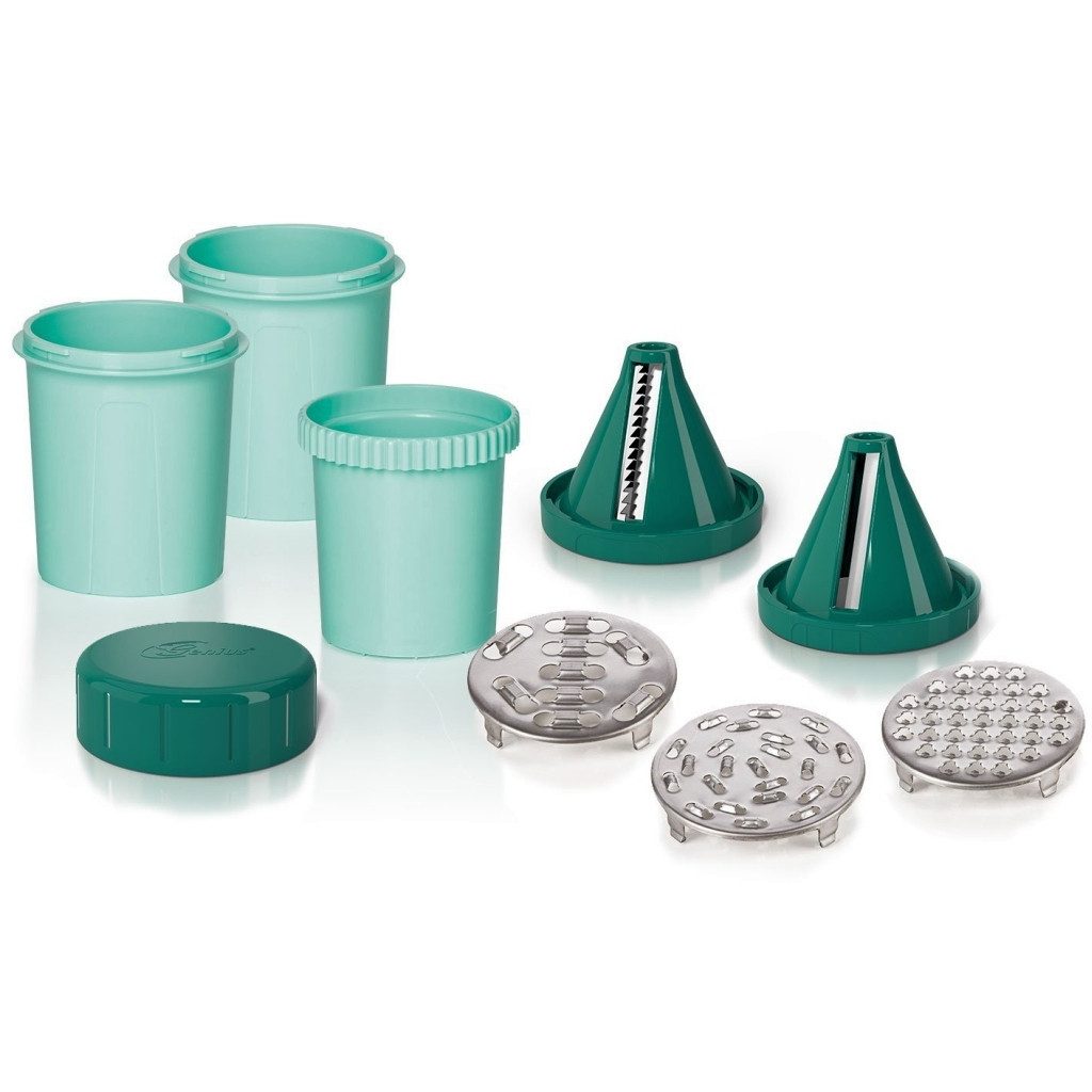 Genius Küchenreibe Genius - TwistJetti 5-in-1 Gemüseschneider Küchenreibe Allesschneider, Edelstahl, Kunststoff, (5-in-1-Gemüseschneide-Set)