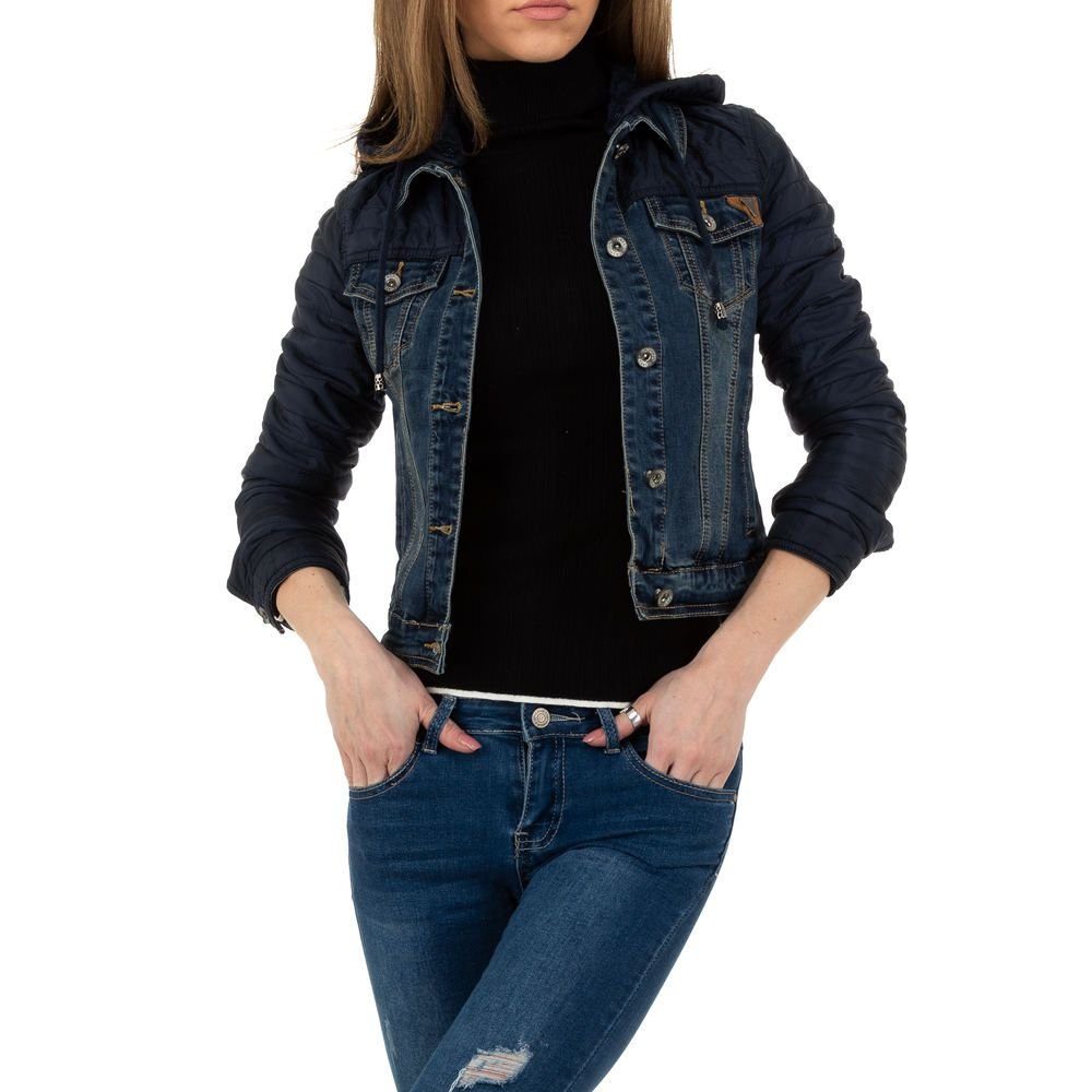 Damen Jacken Ital-Design Jeansjacke Damen Freizeit Kapuze (abnehmbar) Stretch Jeansjacke in Dunkelblau