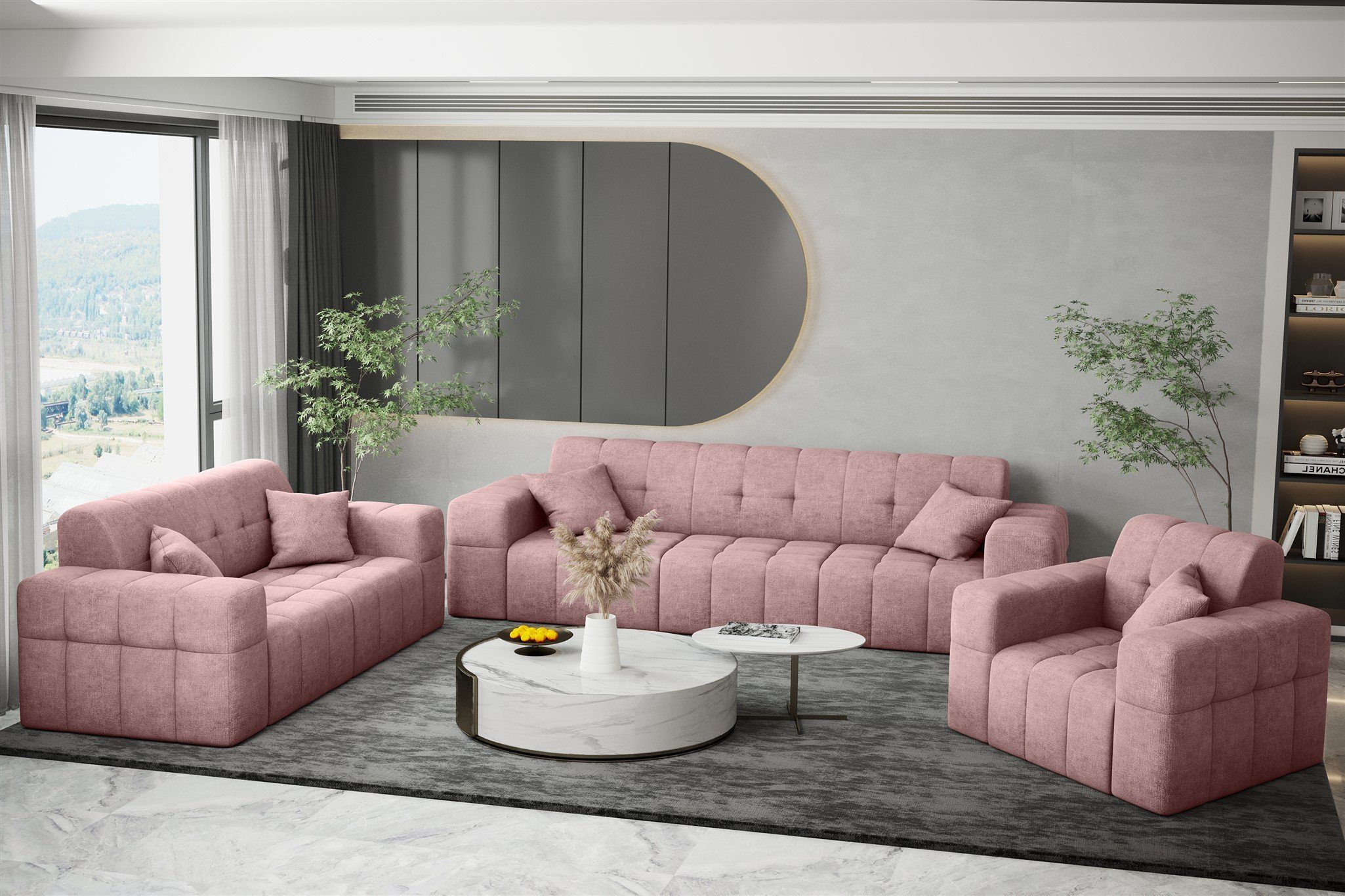 Möbel Stoff Sofa Harmony, Rundumbezug Altrosa Sofa NANCY Designer-Sofa 3-Sitzer Fun in