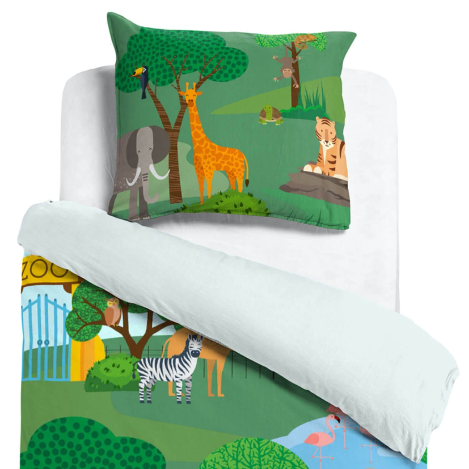 ESPiCO Kinderbettwäsche Zoo, Renforcé, 2 teilig, Giraffe, Zebra, Löwe, Elef günstig online kaufen