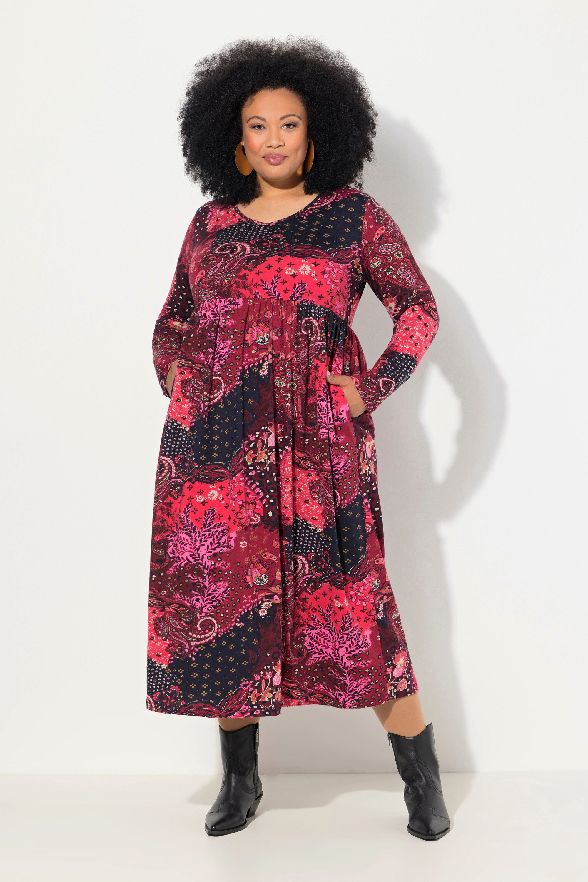 Ulla Popken Maxikleid Jerseykleid Paisley V-Ausschnitt günstig online kaufen