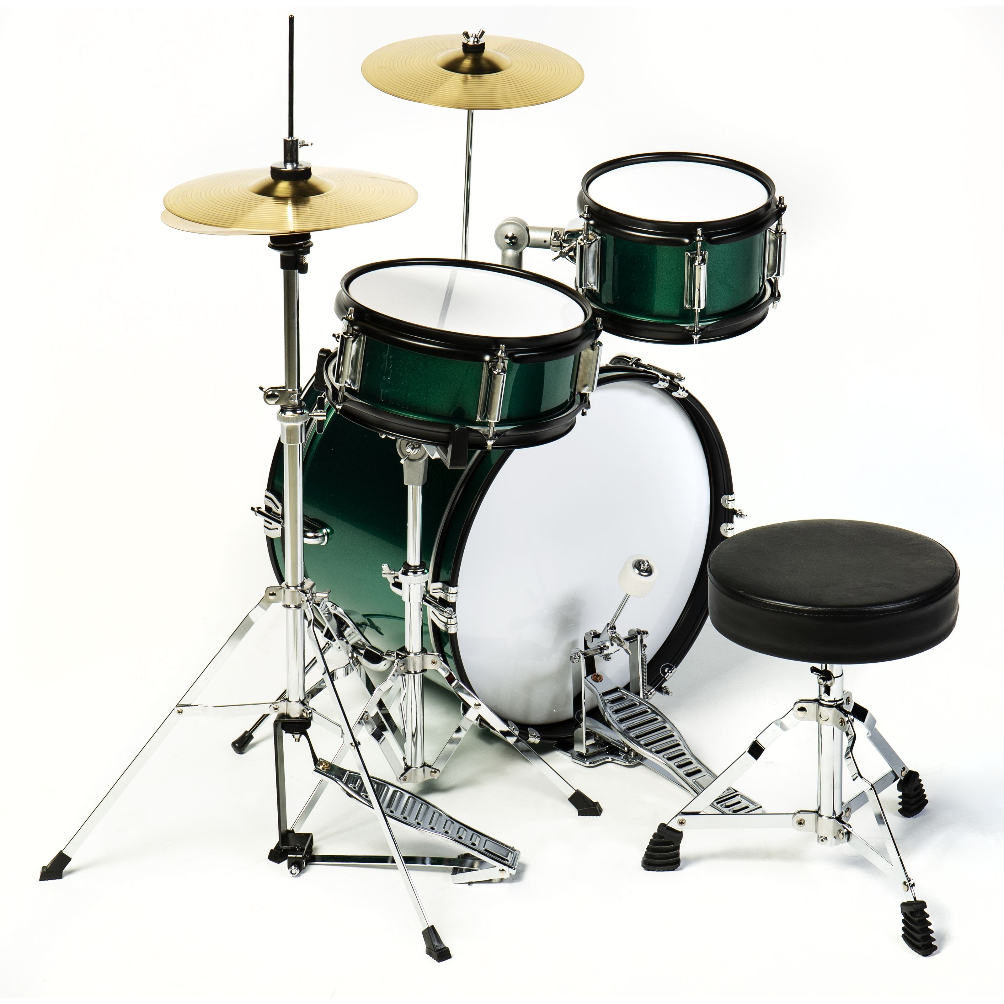 FAME Schlagzeug,3 PC Junior Drumset Green Kinderschlagzeug mit Bass Drum Tom Snare Hardware und Hocker von 3 -9 Jahren mit Zubehör und Drumsticks, Schlagzeuge, Drum-Sets, Kinderschlagzeug, Junior Drumset, 3 PC Junior Drumset Green
