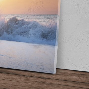 Sinus Art Leinwandbild 120x80cm Wandbild auf Leinwand Strand Wellen Horizont Sonnenuntergang, (1 St)