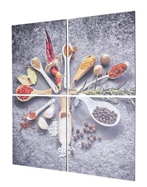 Levandeo® Wandbild, 4er Set Wandbild 40x40cm Aluminium Dibond Gewürze Löffel Küche